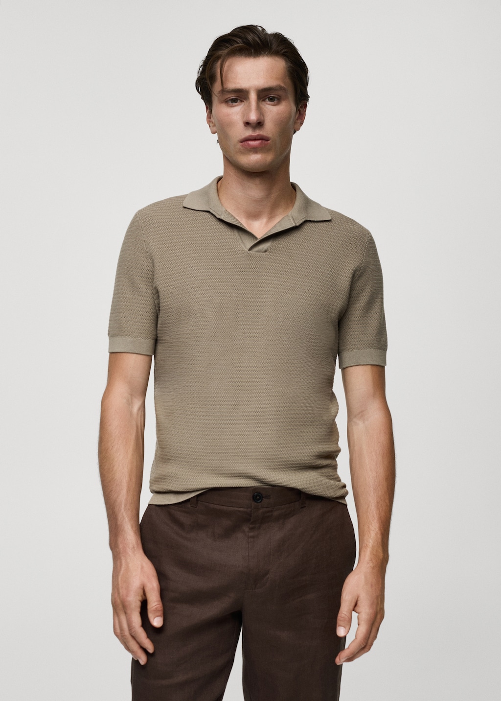 Mango Poloshirt aus Baumwolle mit Tencel in Flechtoptik