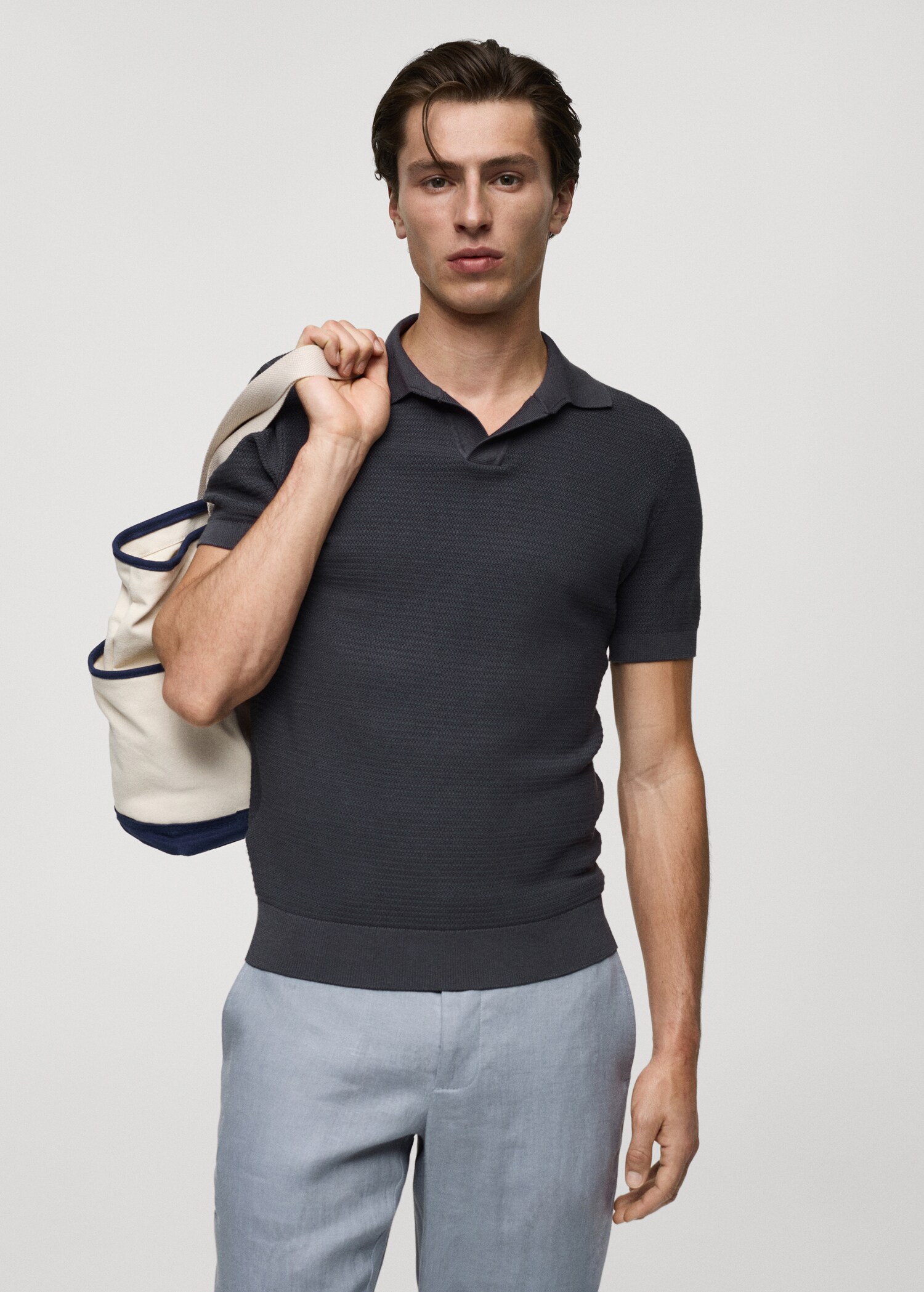 Tencel cotton polo shirt with braided knit - Medium plane