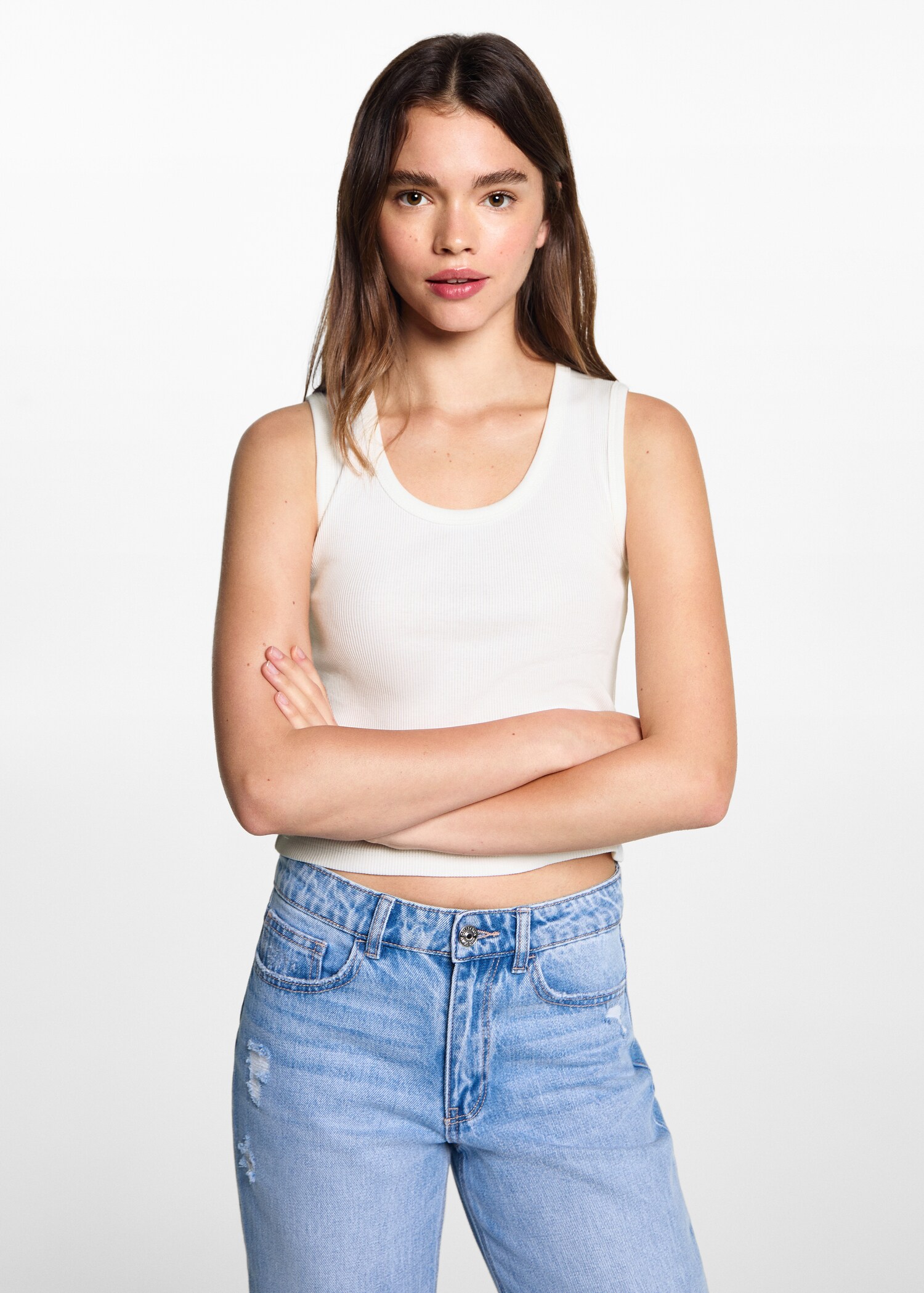 Ribbed cotton-blend top - Medium plane