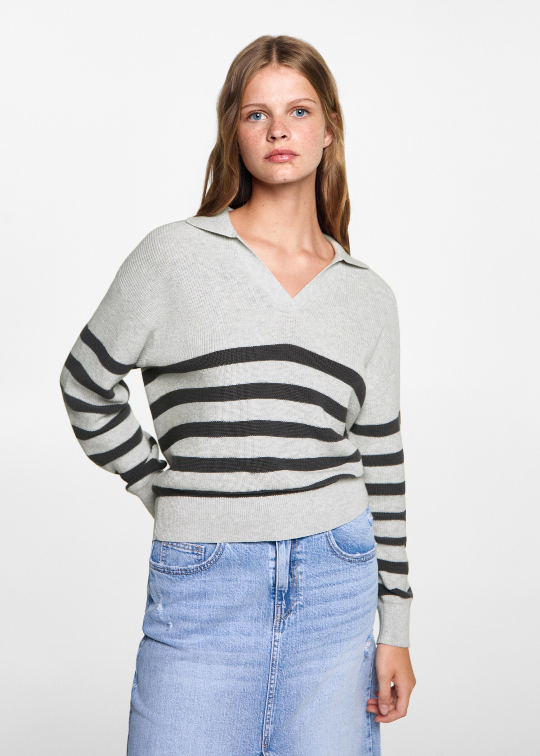 Jersey punto rayas - Plano medio, Gris. Ref: 77064039-00.