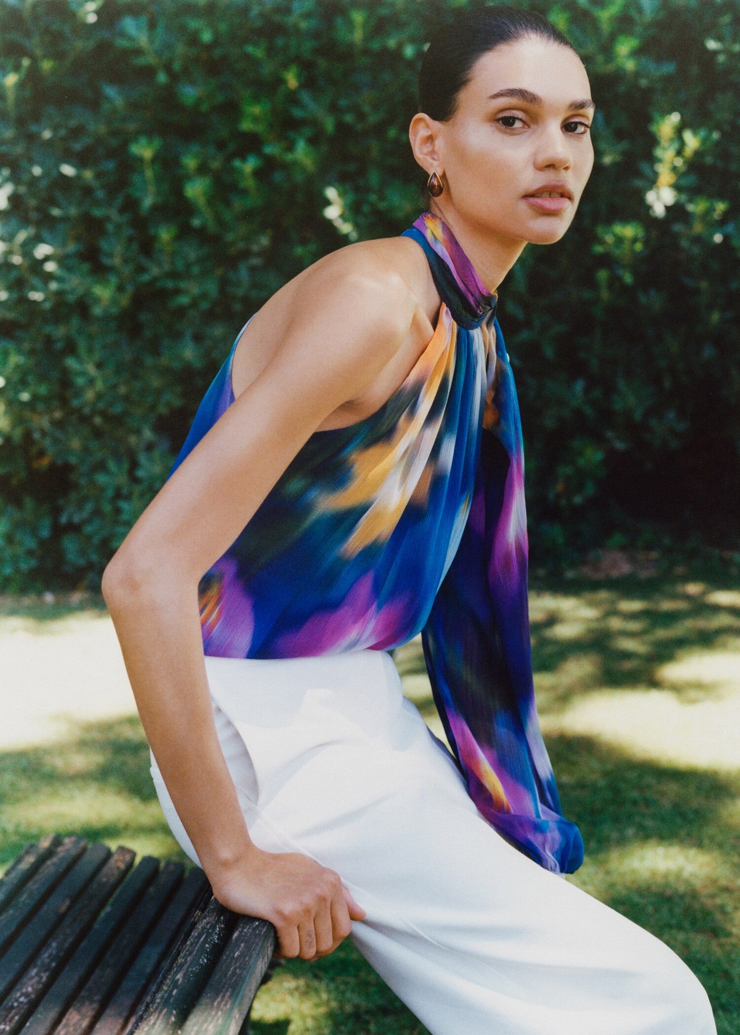 Cuello Alto Blusa Morada Mango Moda Camisetas De Fiesta Mango