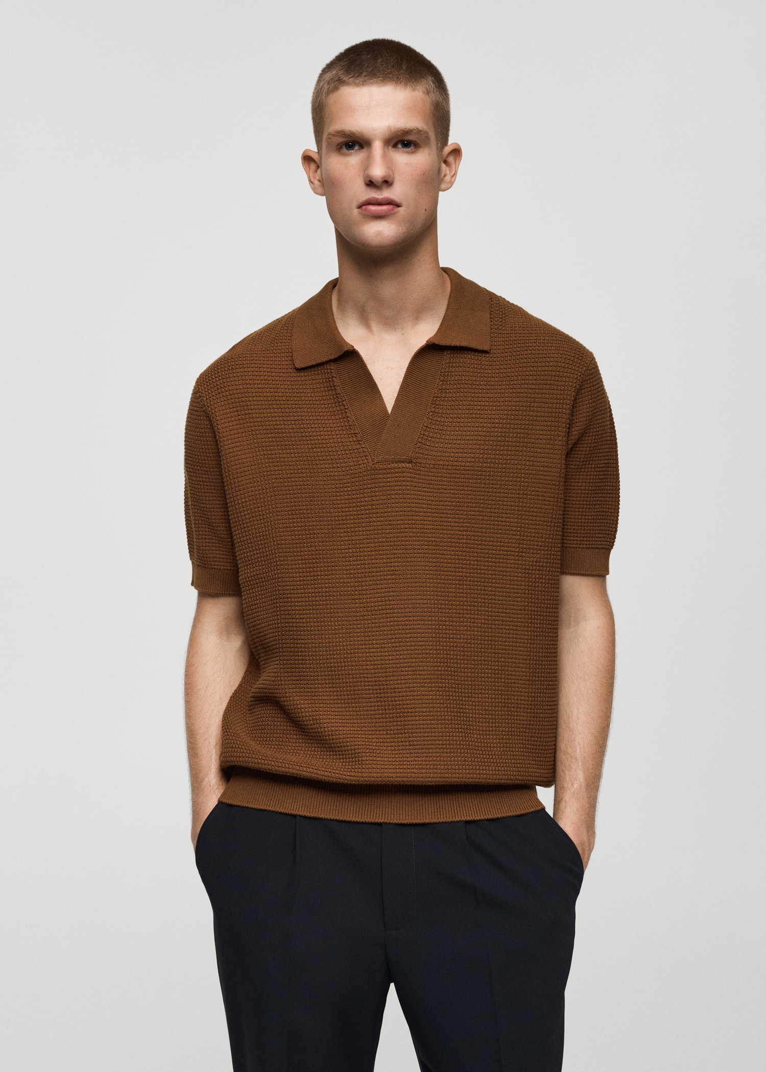 Medium-knit cotton structure polo - Medium plane