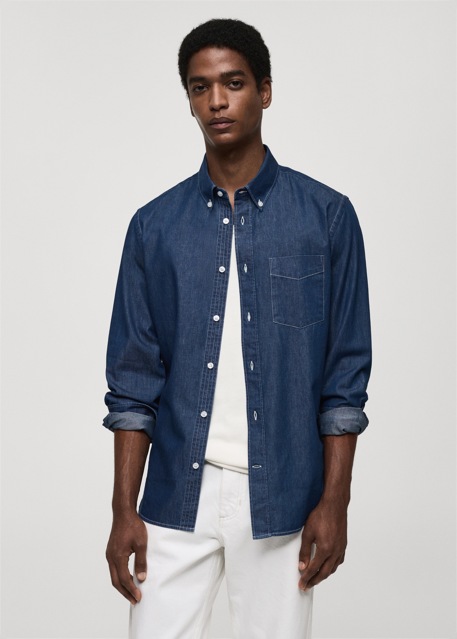 Regular-fit chambray cotton shirt Men MANGO Georgia