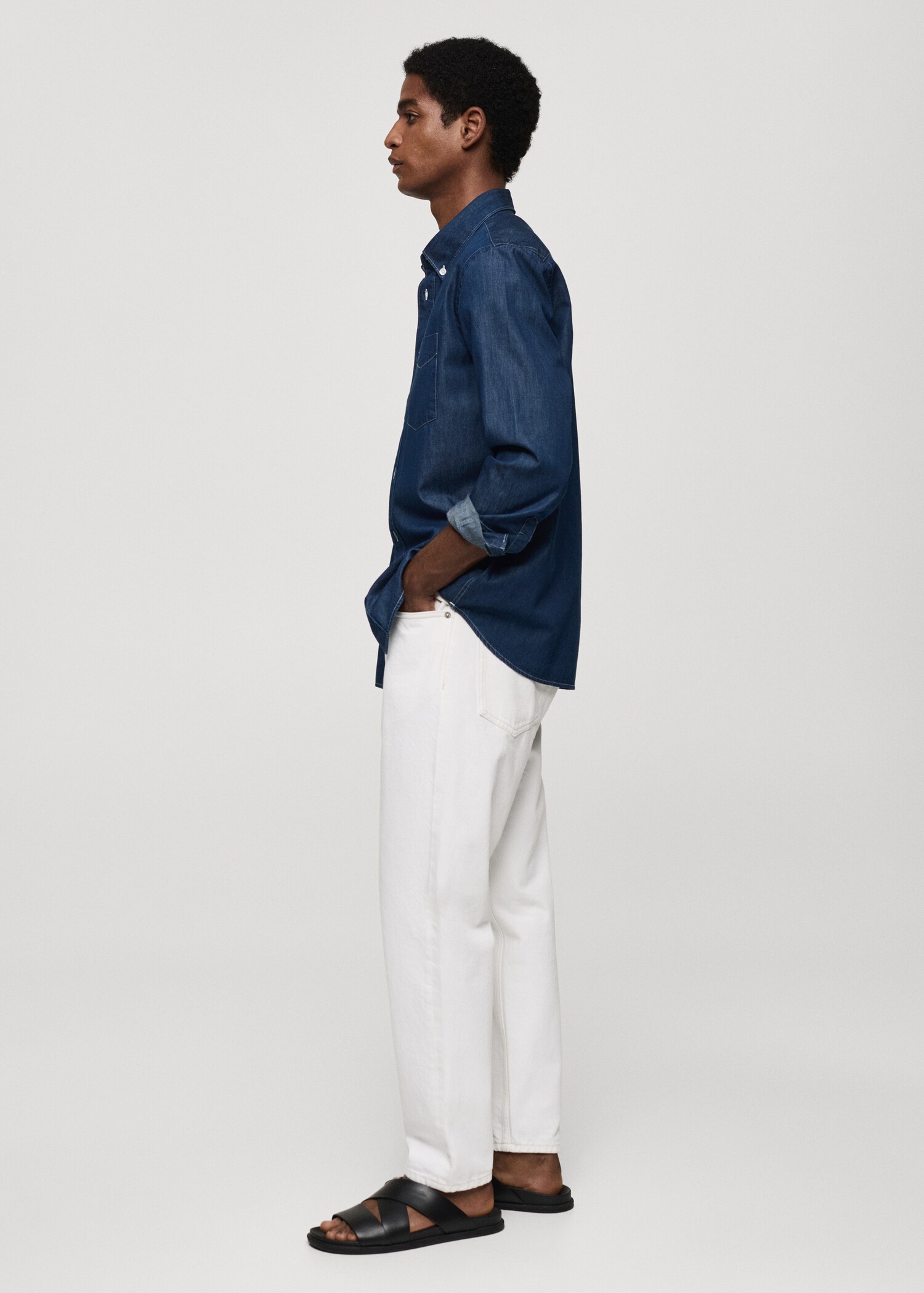 Regular-fit chambray cotton shirt - Details of the article 2