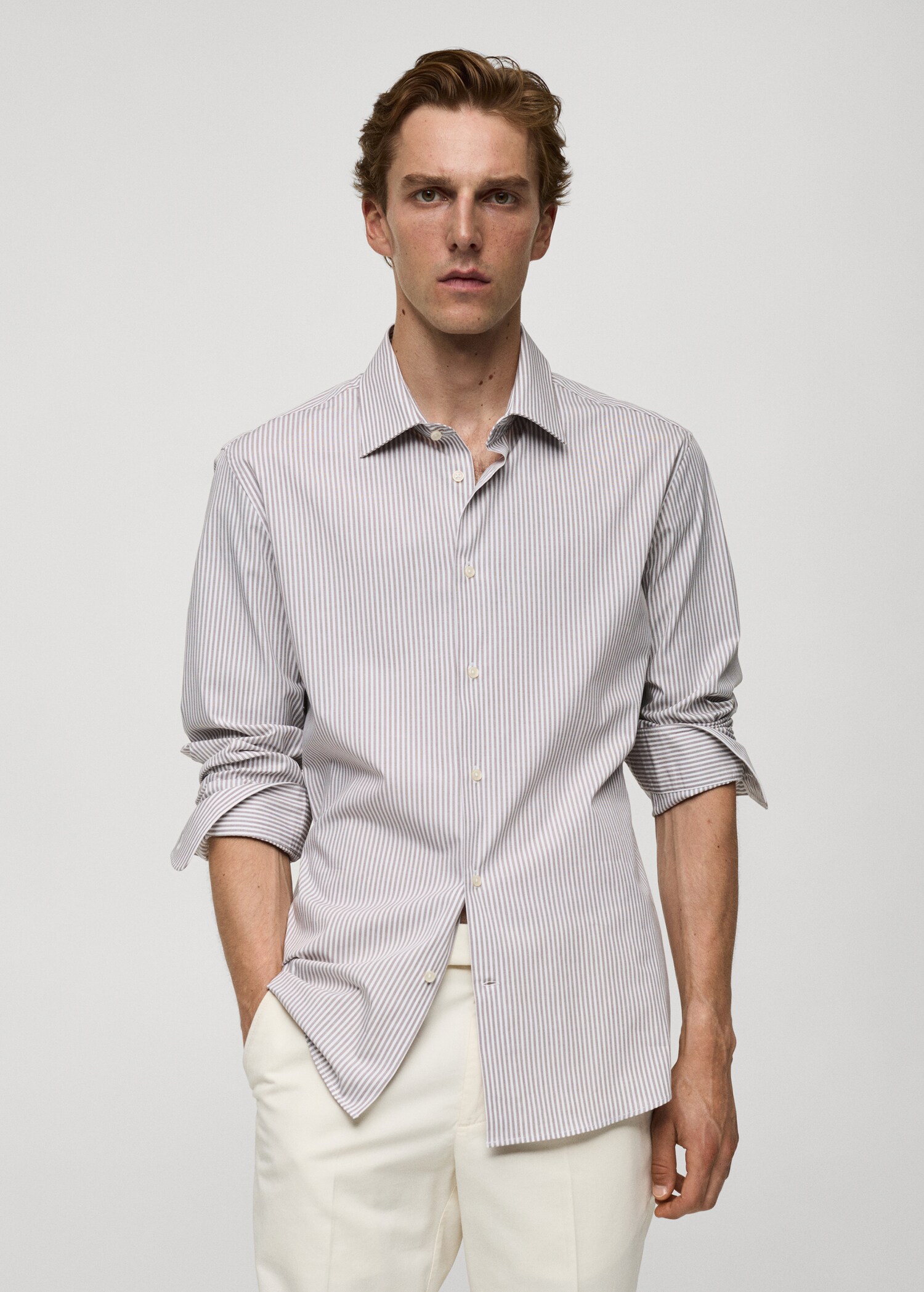 Slim fit fine-striped cotton shirt - Medium plane