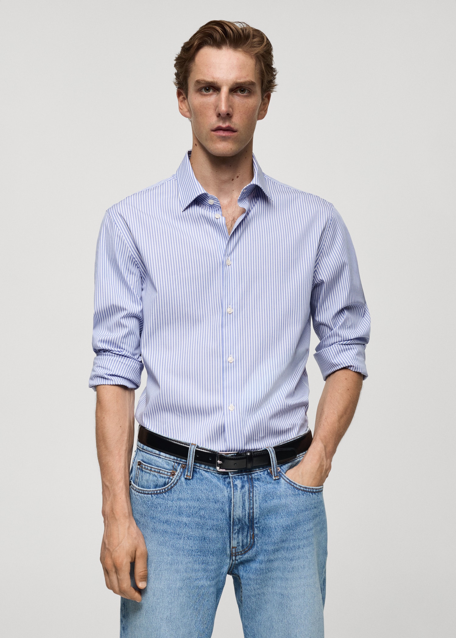 Slim fit fine-striped cotton shirt - Medium plane