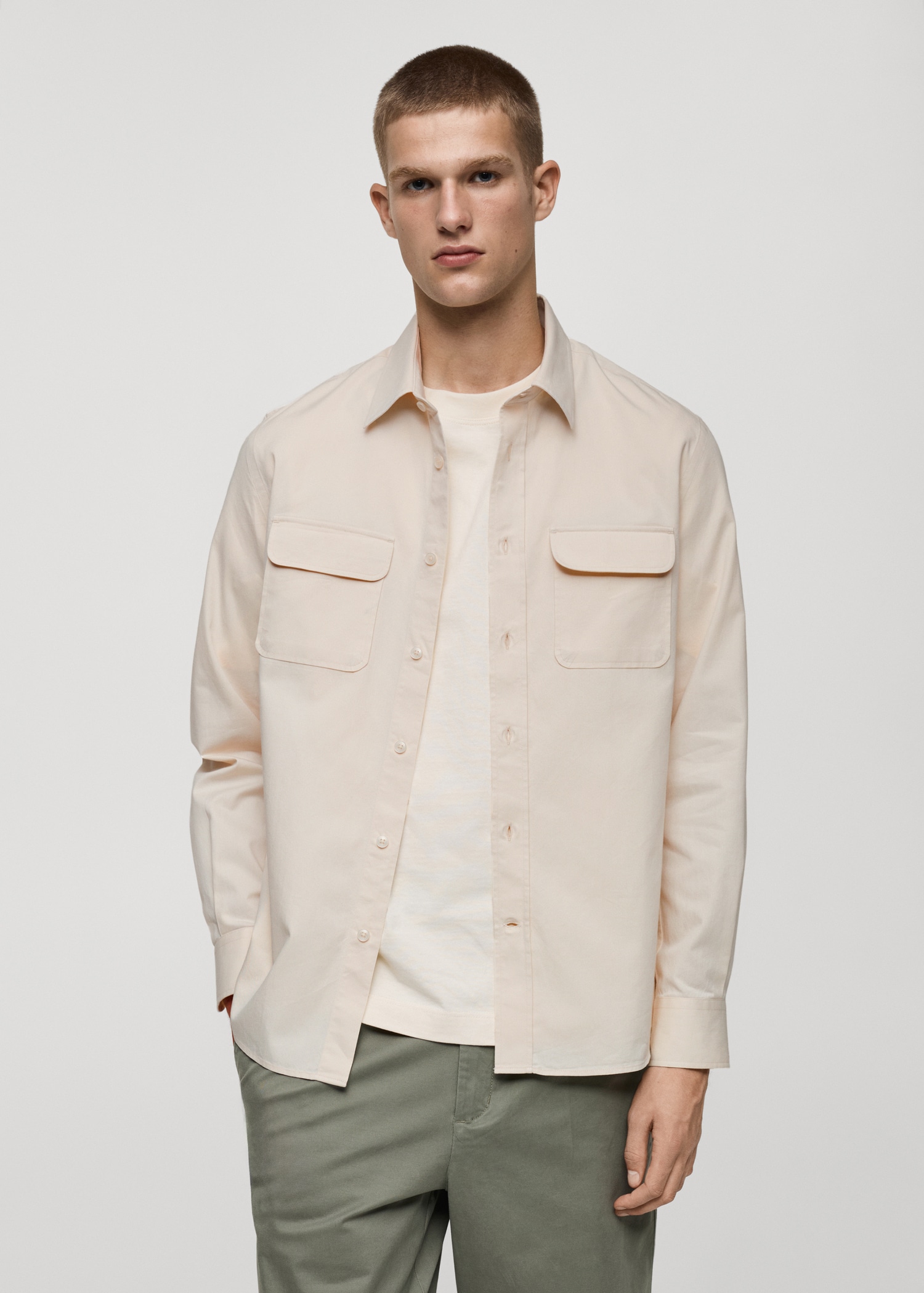 Twill cotton overshirt with pockets - Средний план