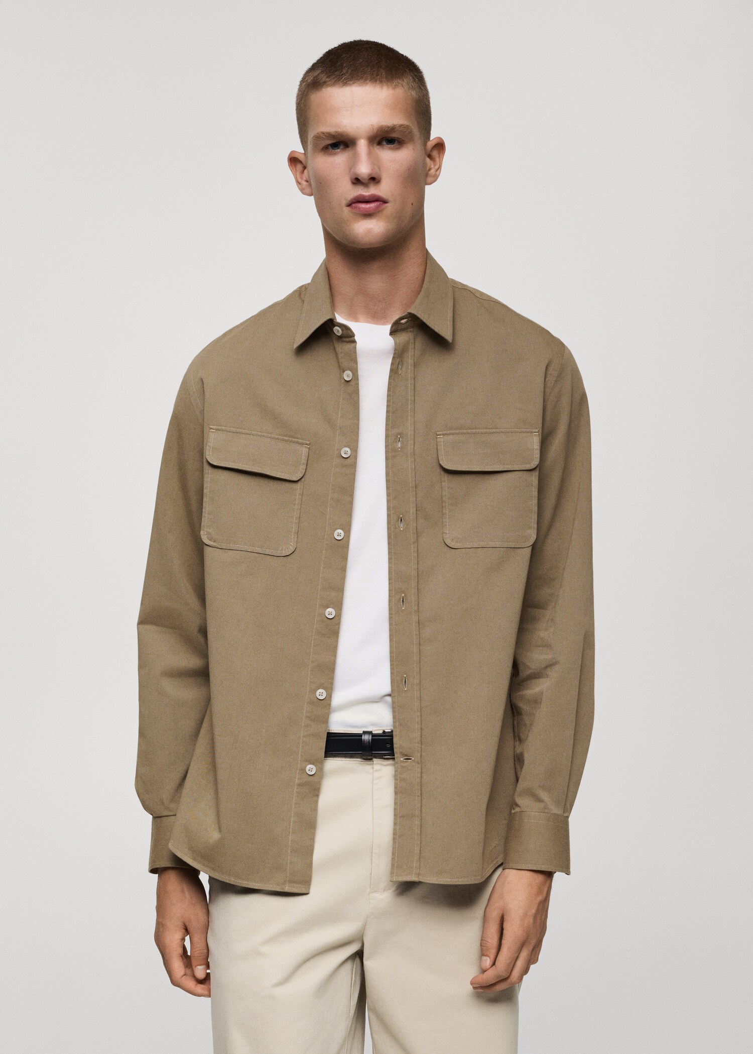 Twill cotton overshirt with pockets - Medium plane