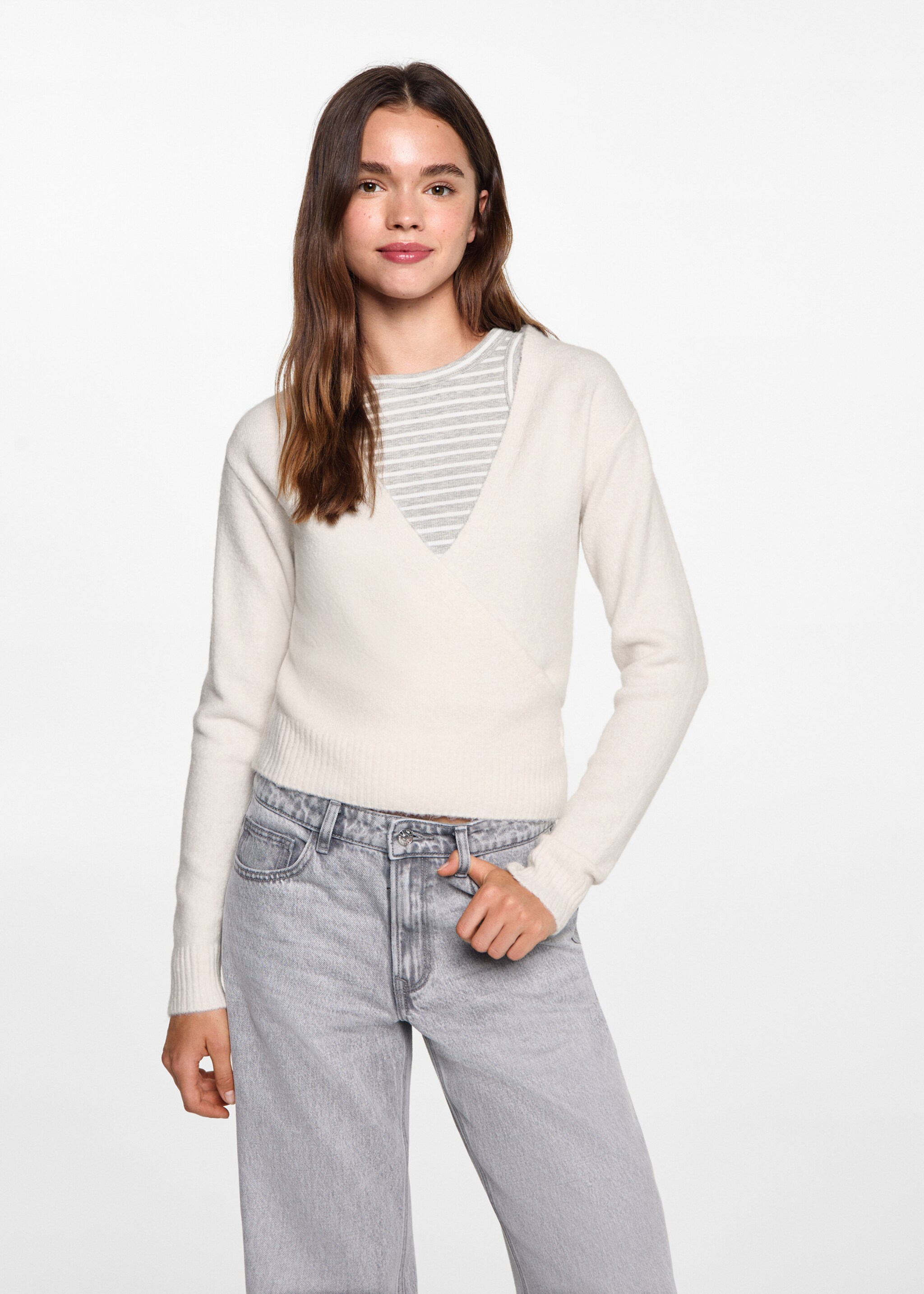 Cárdigan lazo cruzado - Plano medio, Crudo. Ref: 77064782-00.