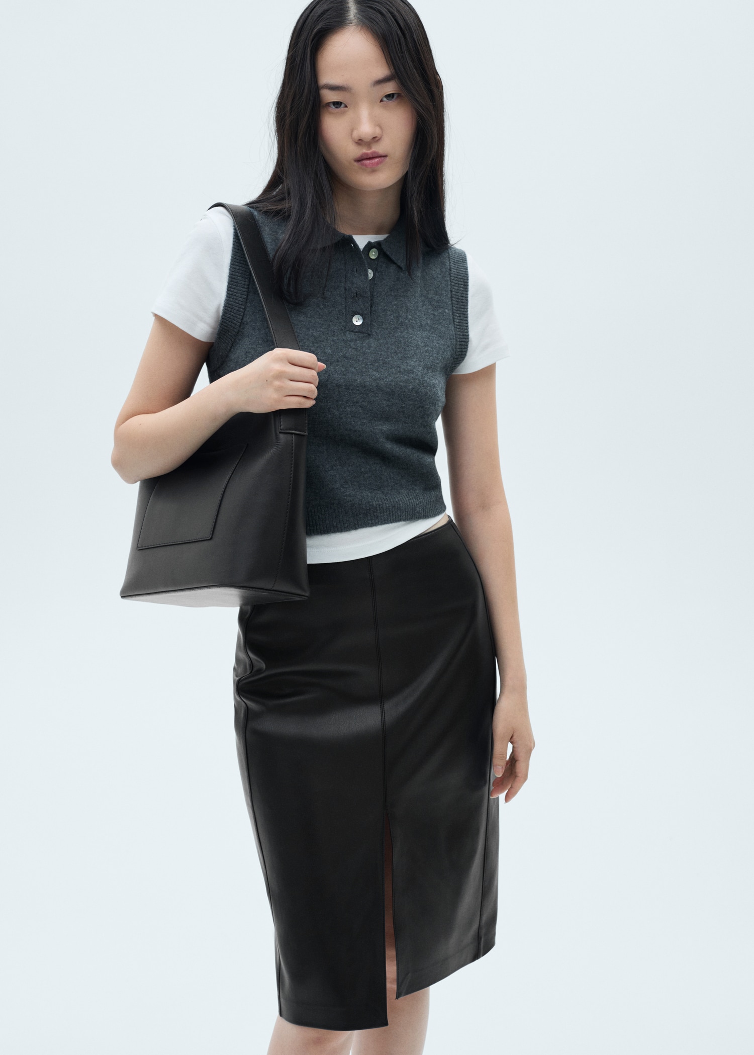 Leather-effect pencil skirt - Medium plane