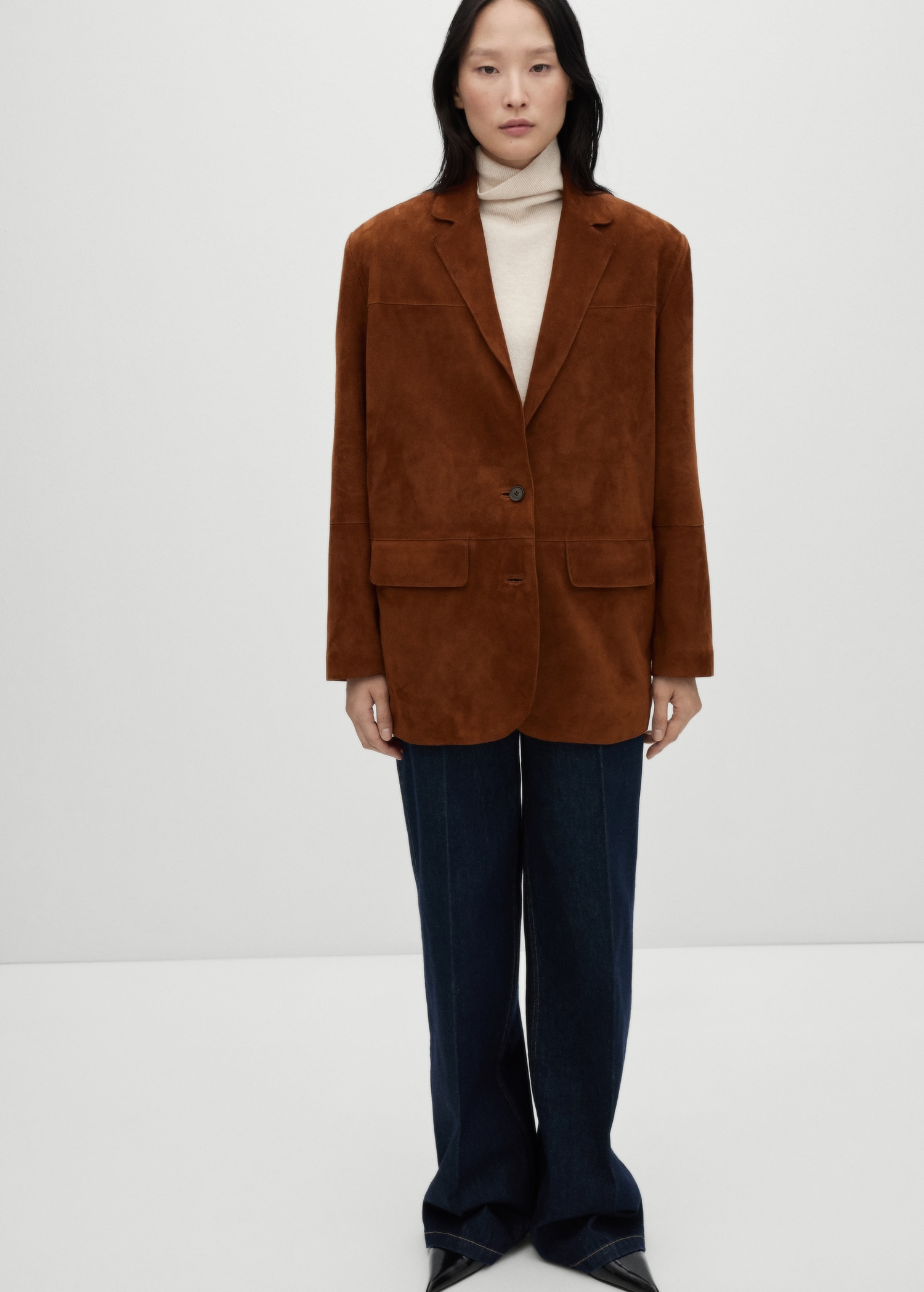 Mango Veloursleder Blouson Damen Jacke Aus 100% Veloursleder Mit