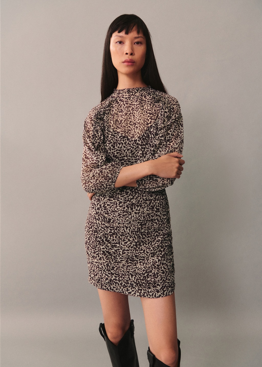 MANGO Leopard print draped dress brown 6 Woman