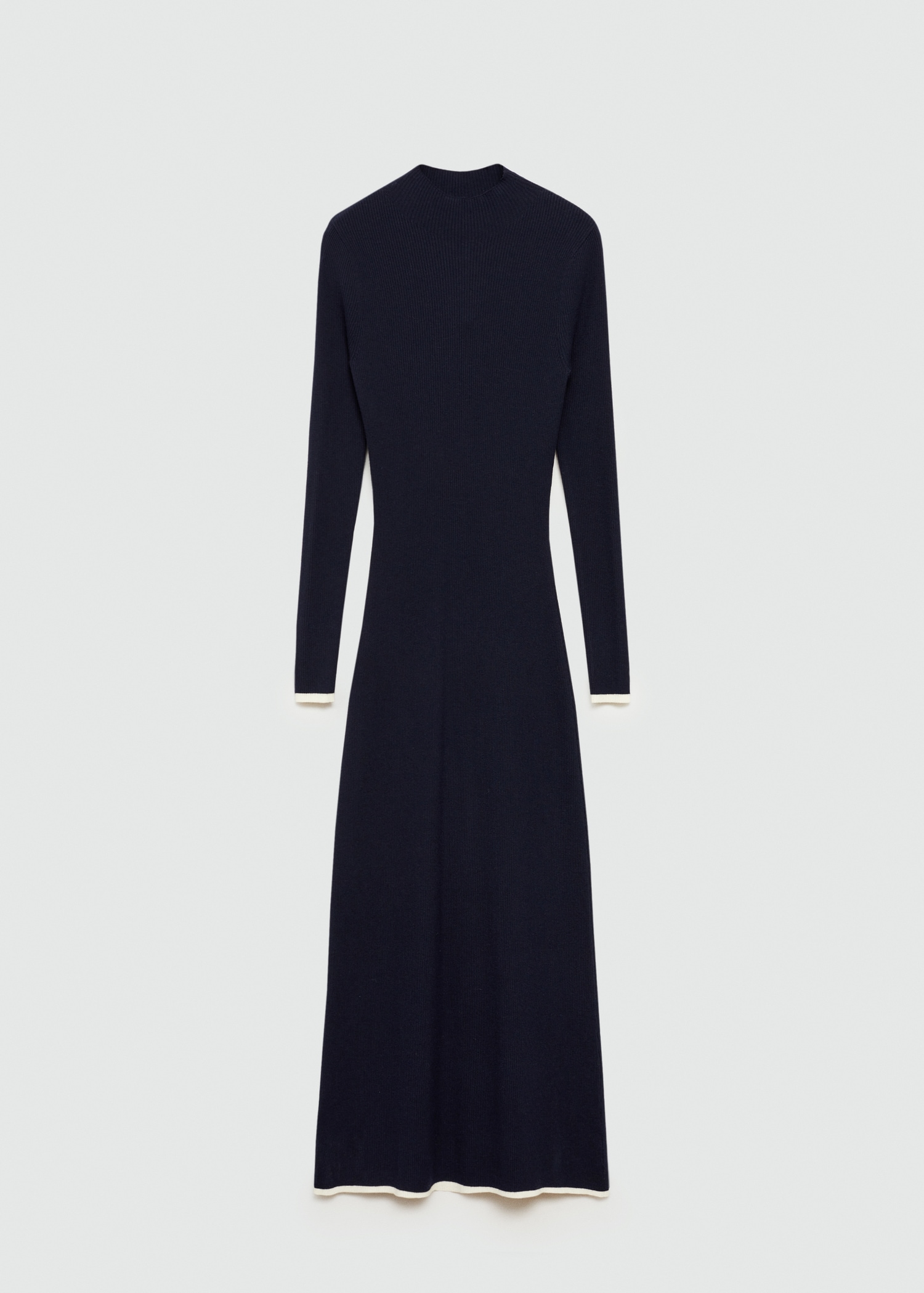 Long Sleeve Contrasting Knit Trim Blue Dress Long Sleeve Contrasting Knit Trim Blue Dress