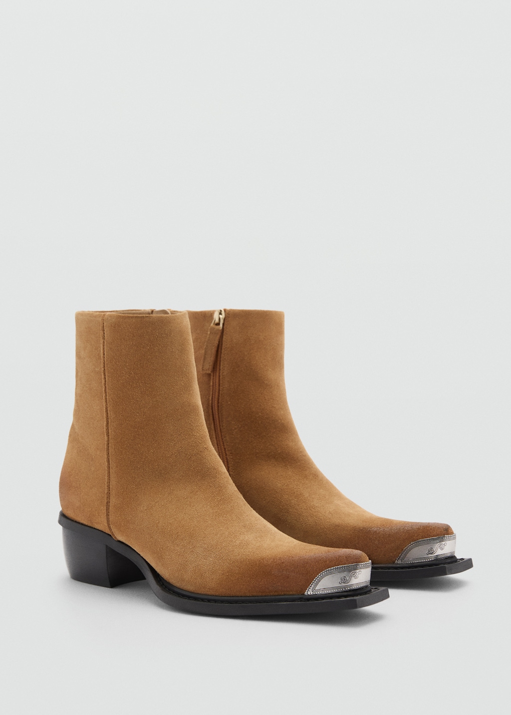 MANGO Metallic pointed toe leather ankle boots tobacco brown 6 Woman