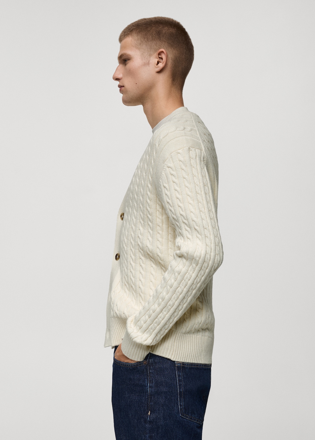 Chunky-knit cotton-blend braided cardigan with buttons