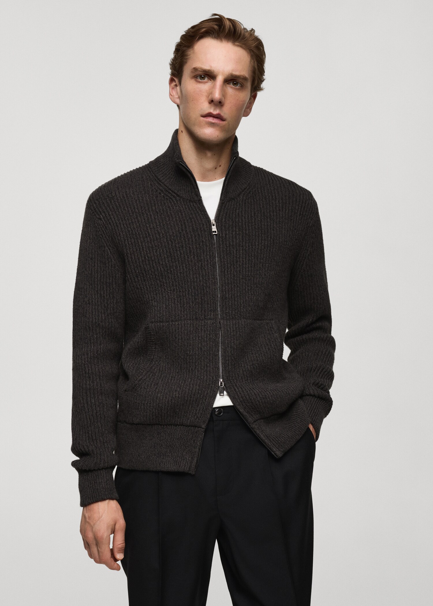 Chunky-knit ribbed sweater with zip - Medium plane