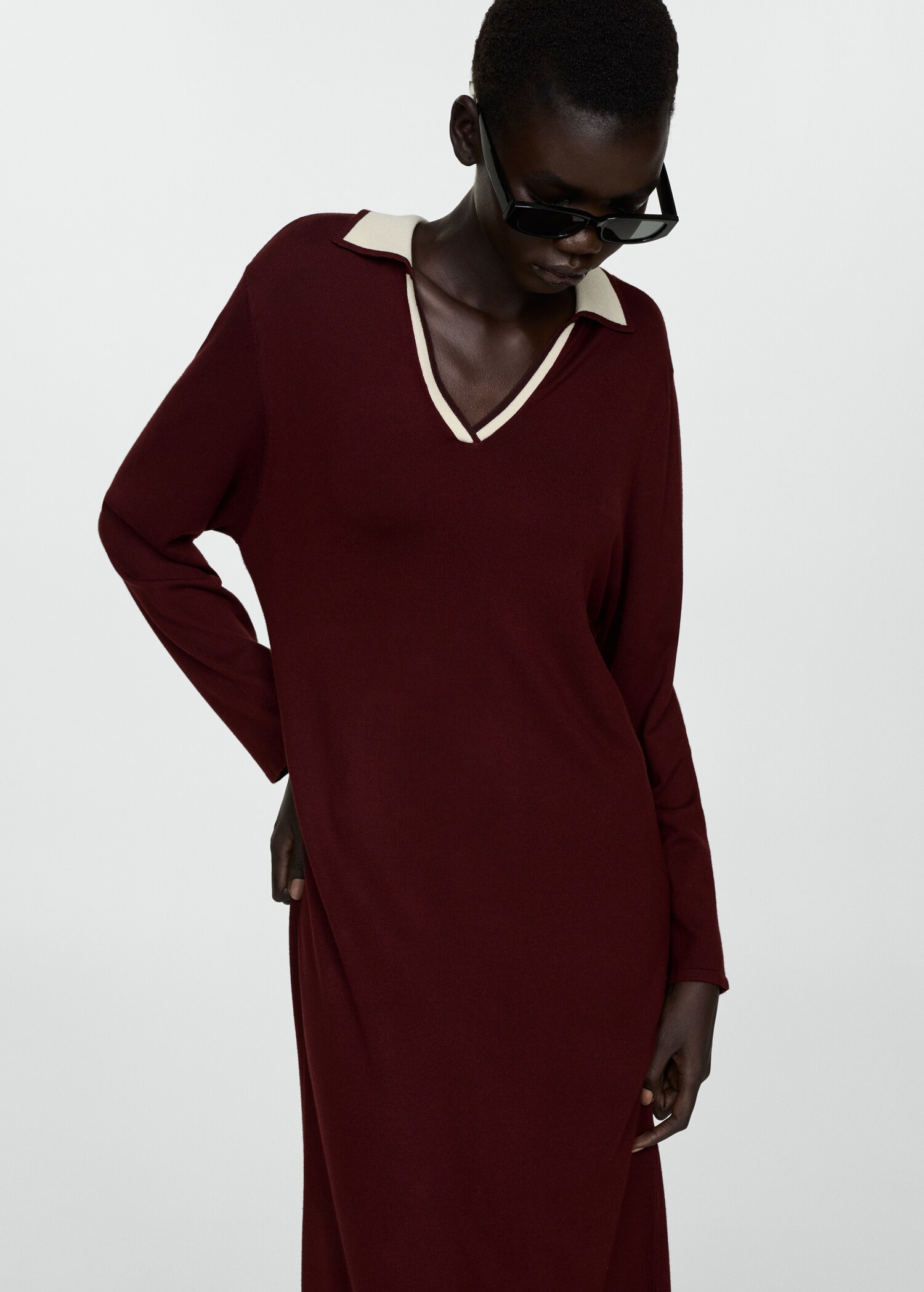 Contrast collar knit dress - Medium plane