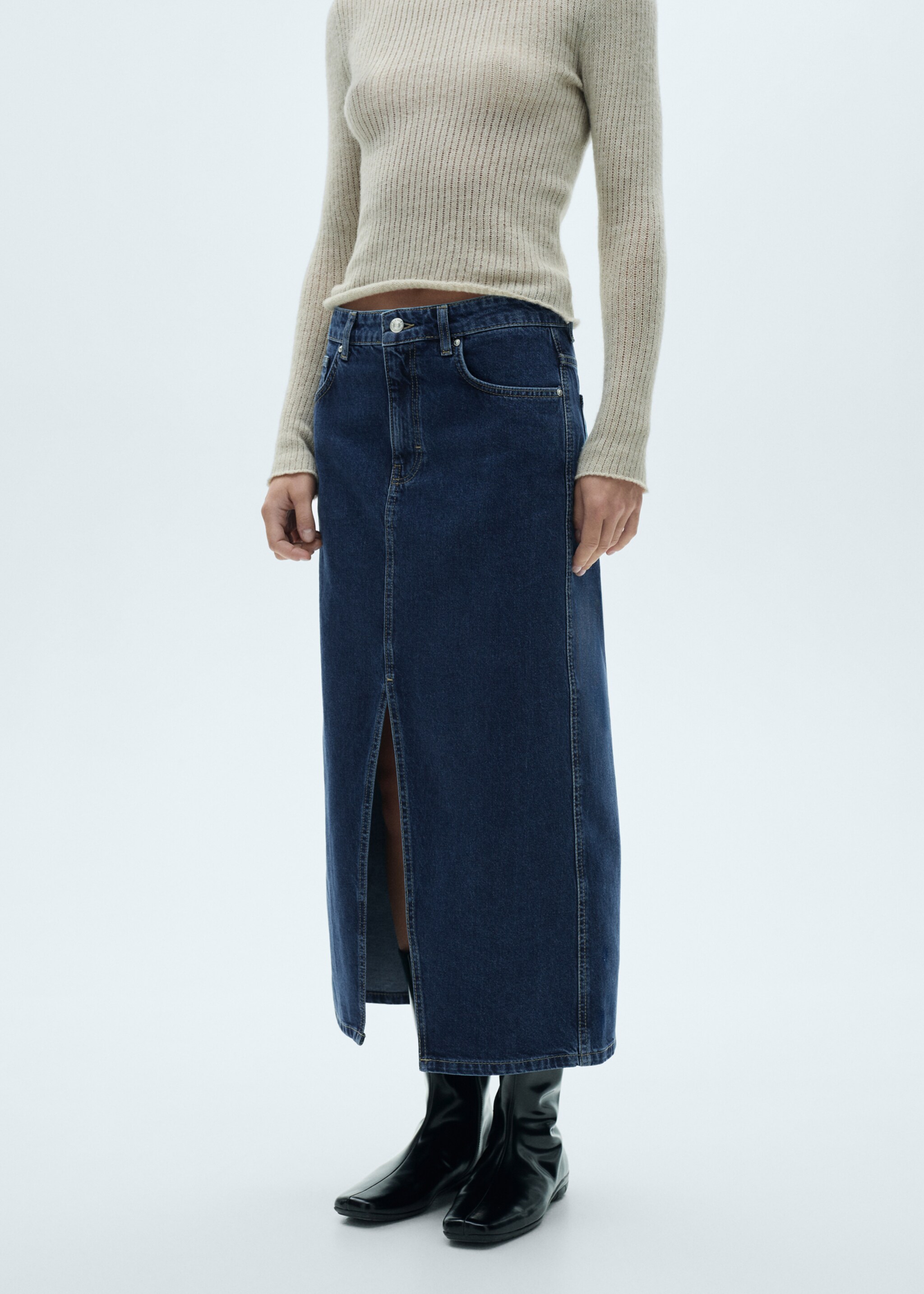 Denim midi-skirt - Medium plane, Dark Blue. Ref: 77066007-00.