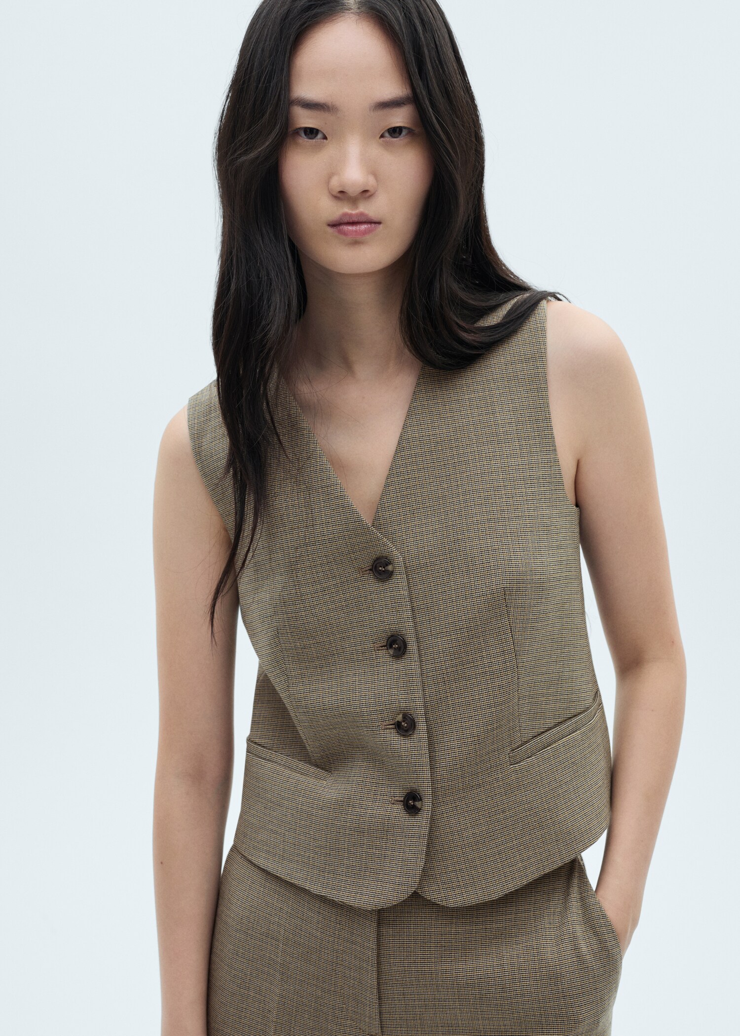 Gilet costume micro pied-de-poule - Plan moyen