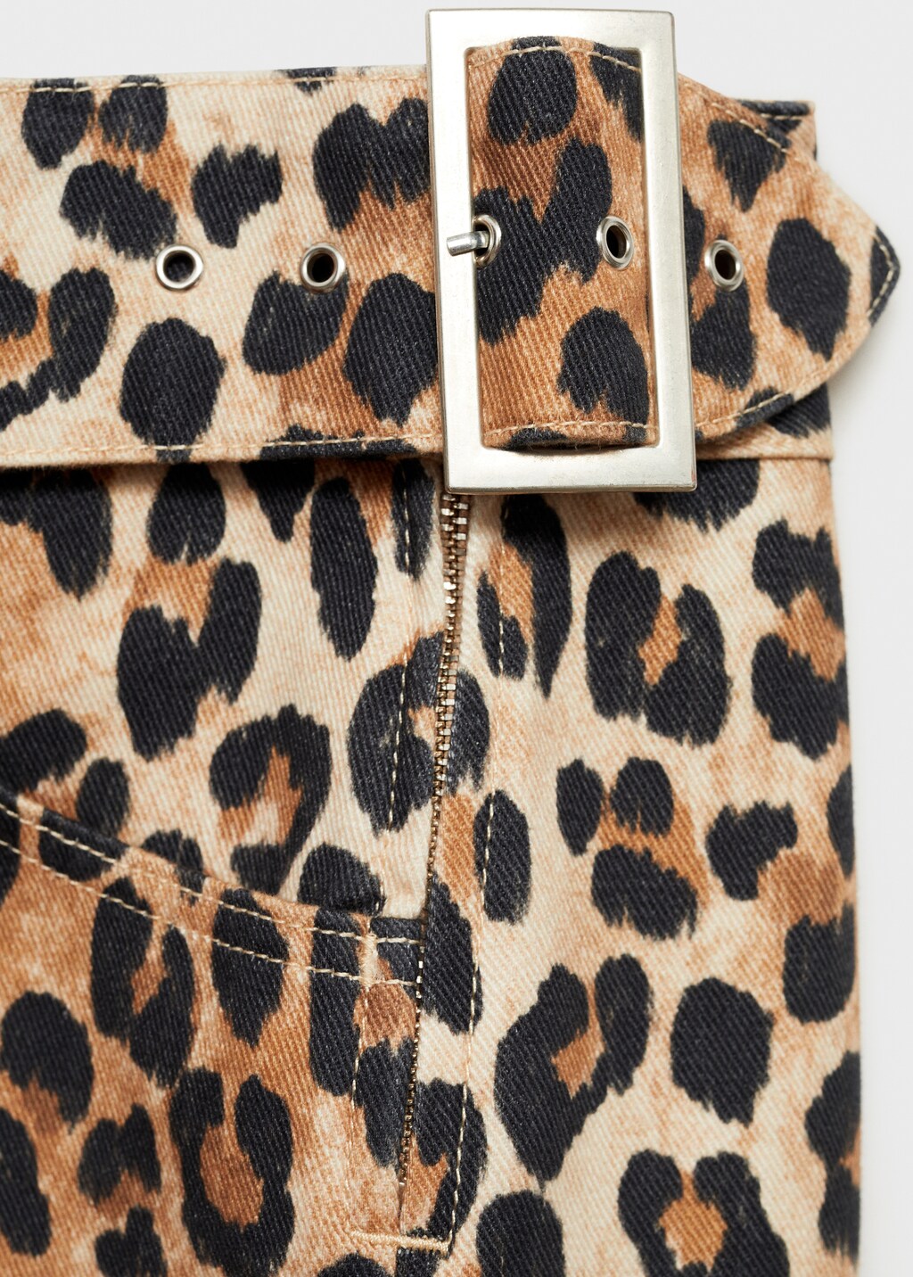 Mango Leopard Print Denim Mini Skirt