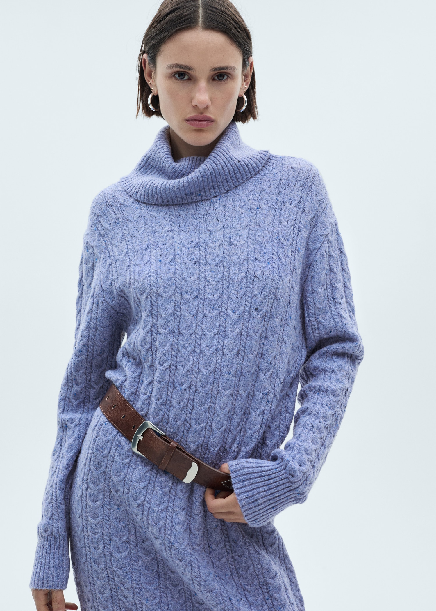 Cuello Tortuga Vestidos De Hilo Manga Larga Vestido Punto Cuello