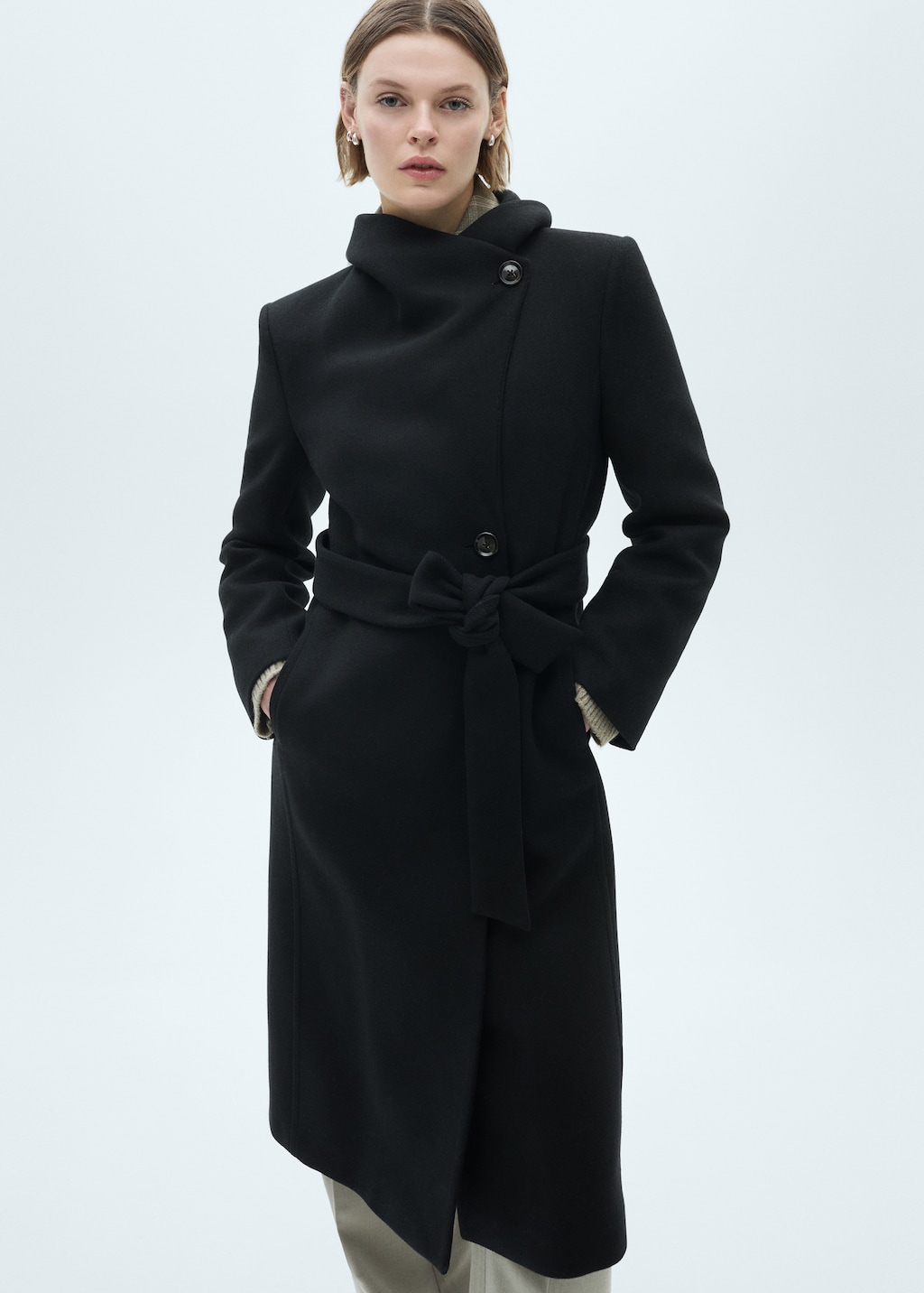 Black wool overcoat women's outlet