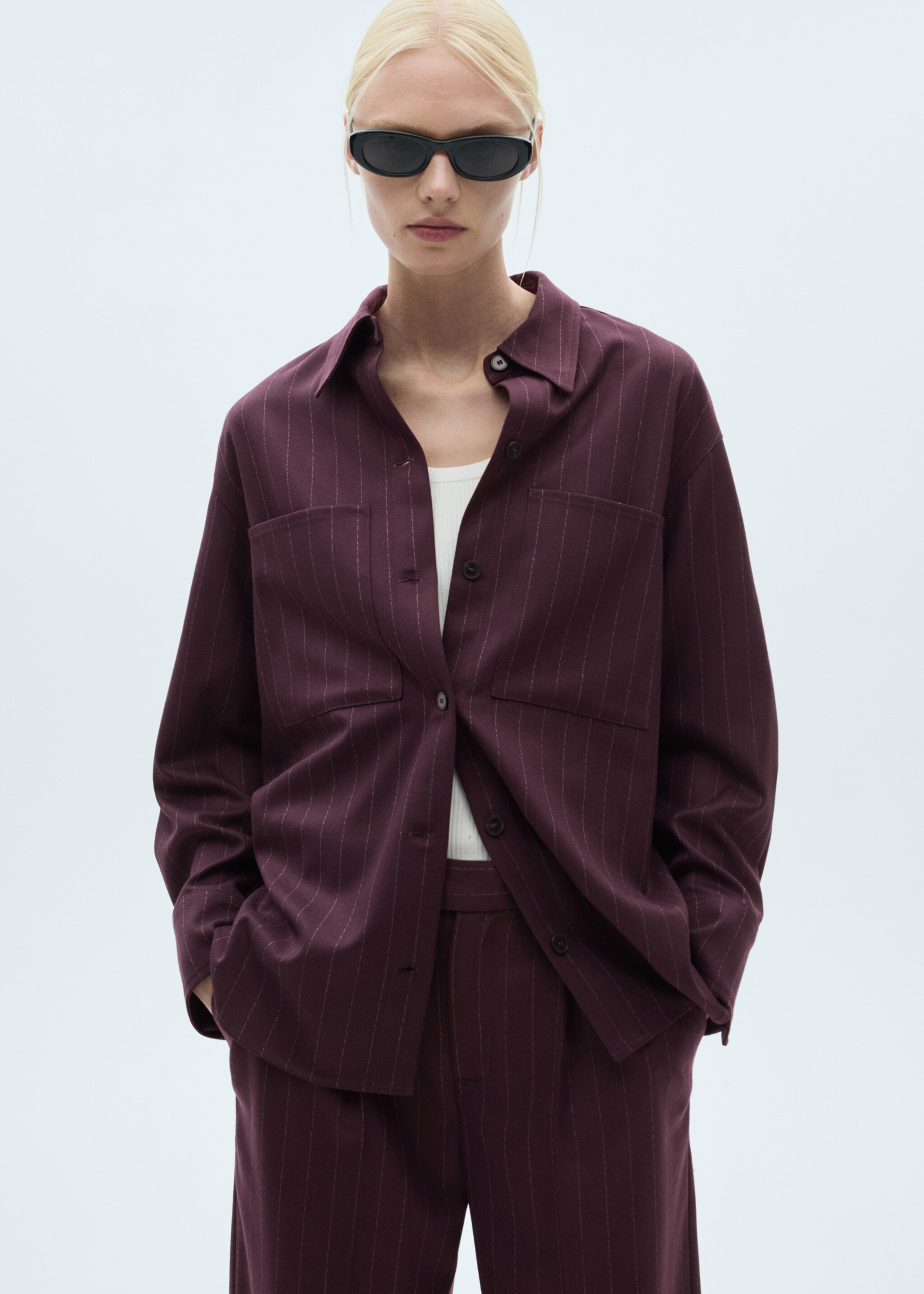 Pinstripe overshirt - Medium plane, Wine. Ref: 77068280-00.