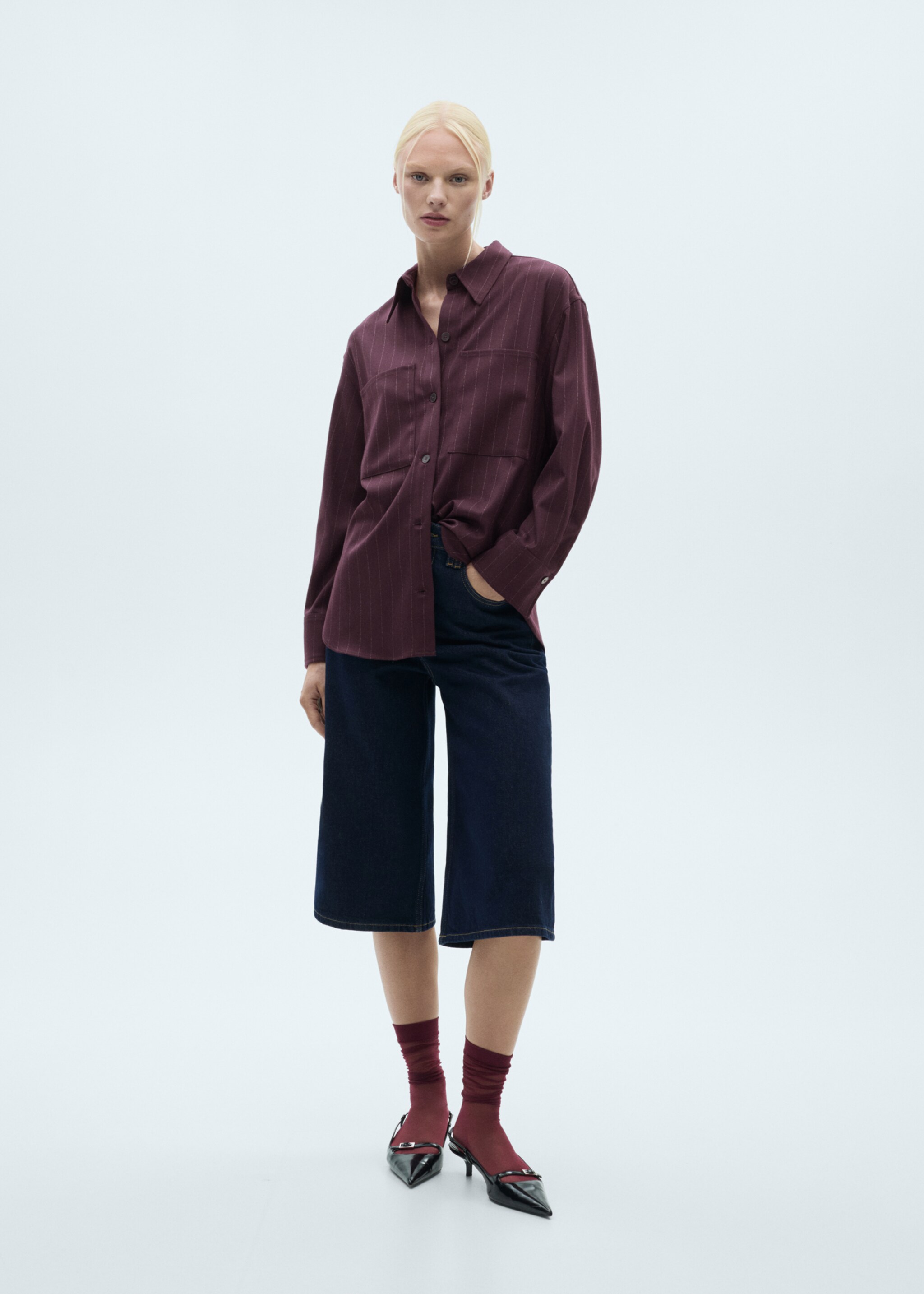 Pinstripe overshirt - Details of the article 2, Wine. Ref: 77068280-00.