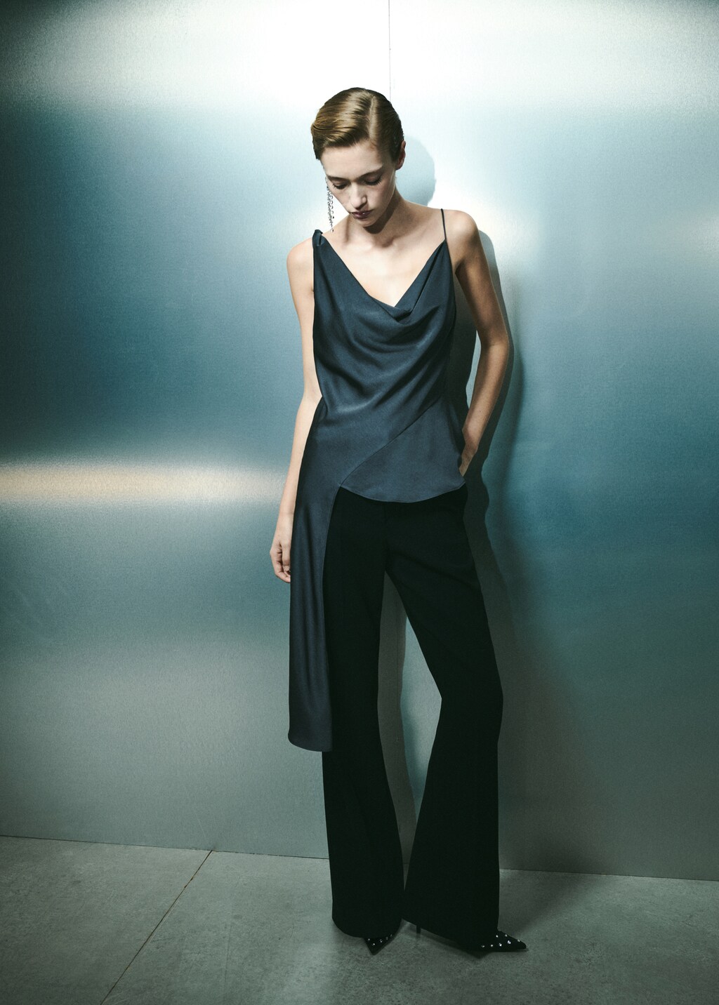 Mango Asymmetrical top with draped neckline thumbnail