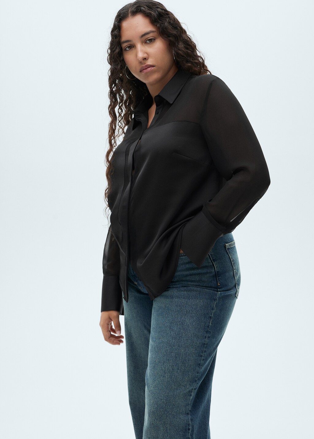 black chiffon shirt plus size