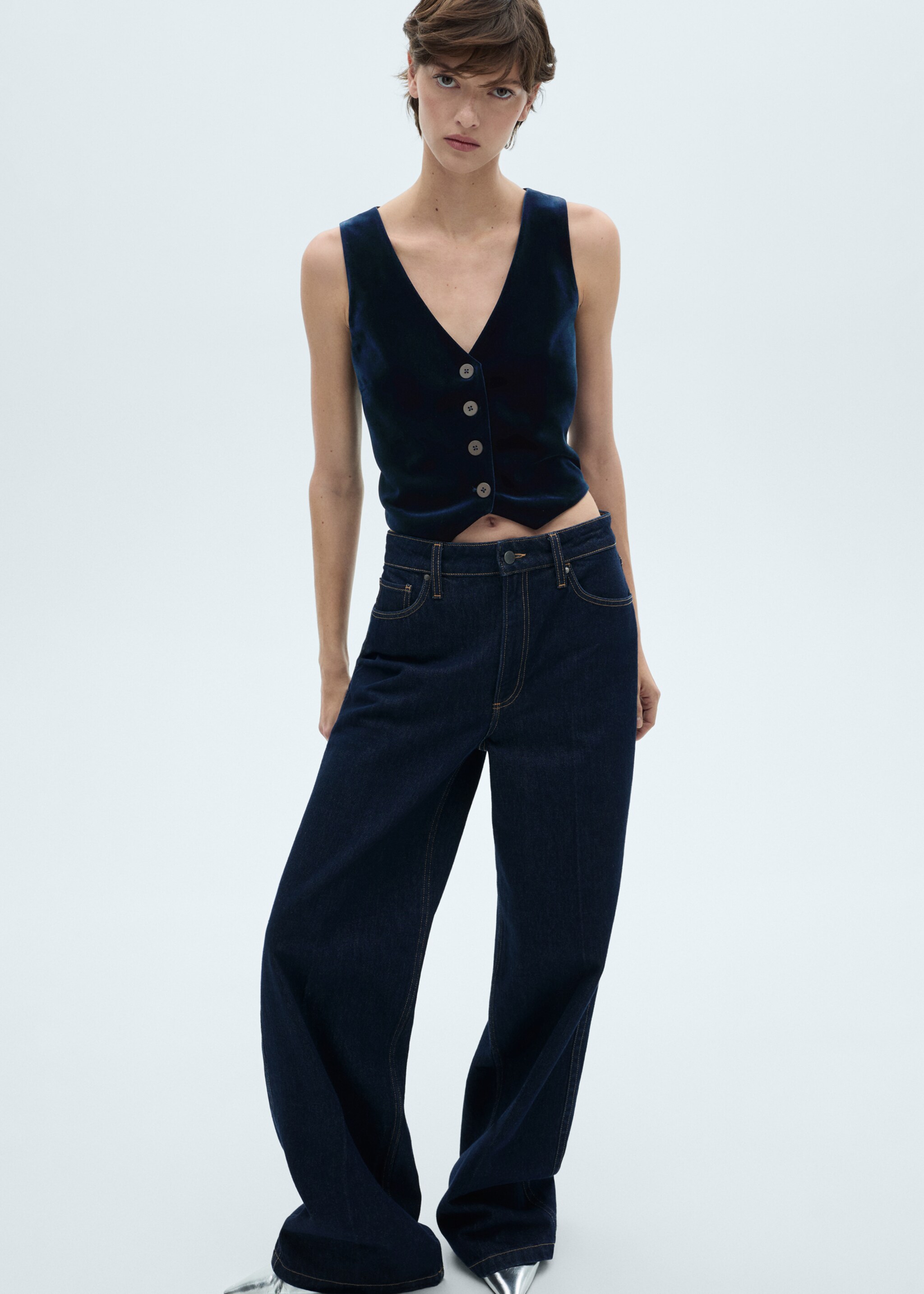 سترة مخملية قصيرة - تفاصيل المنتج 2, أزرق داكن. Ref: 77069062-00.