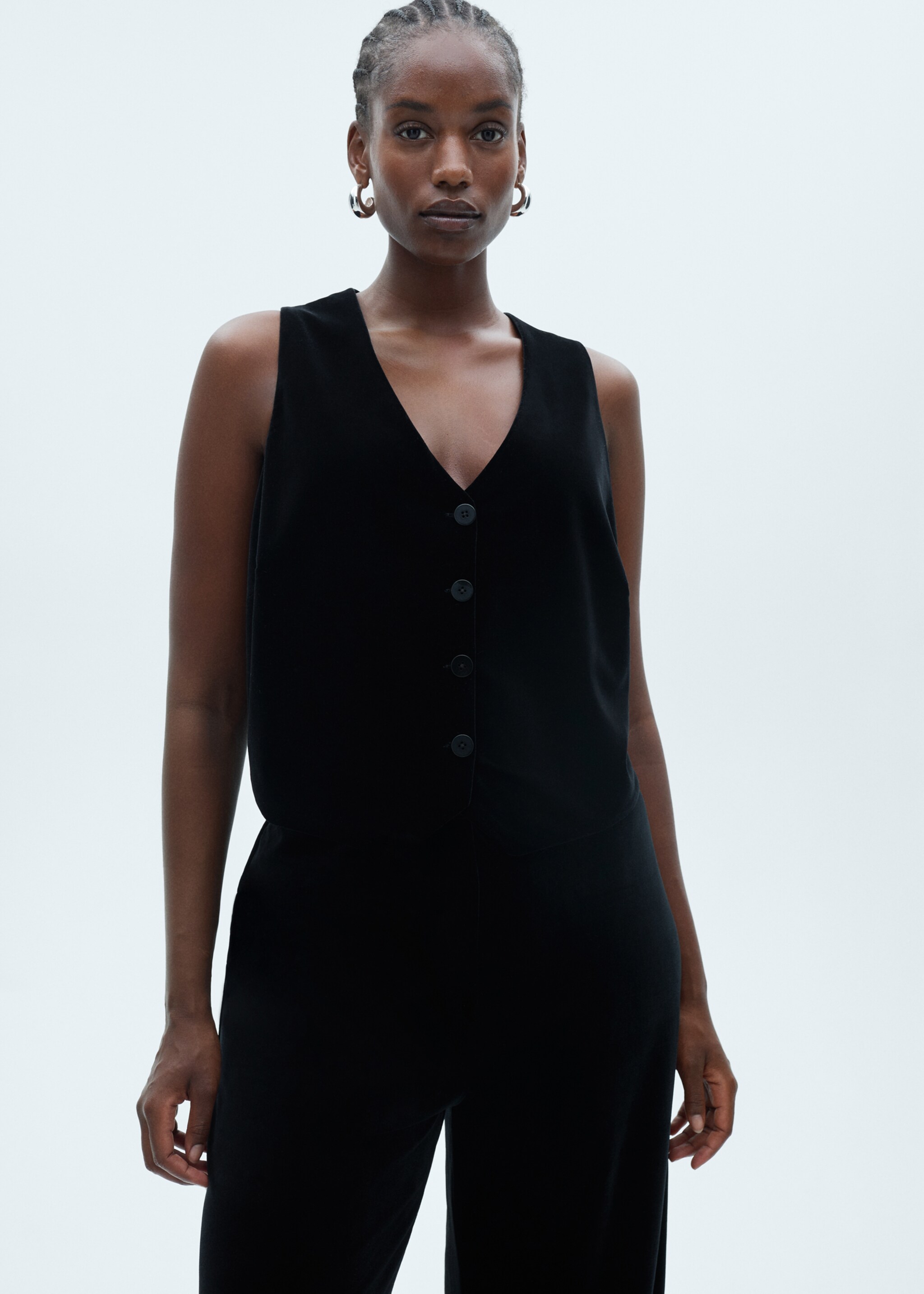 Cropped velvet vest - Details of the article 5, Black. Ref: 77069062-00.