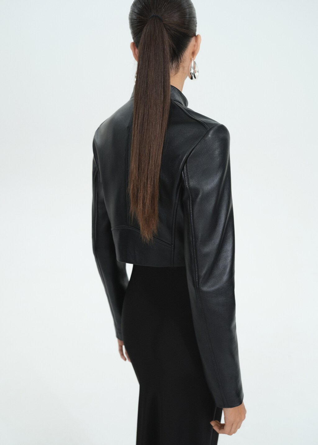Mango Cropped leather biker jacket thumbnail