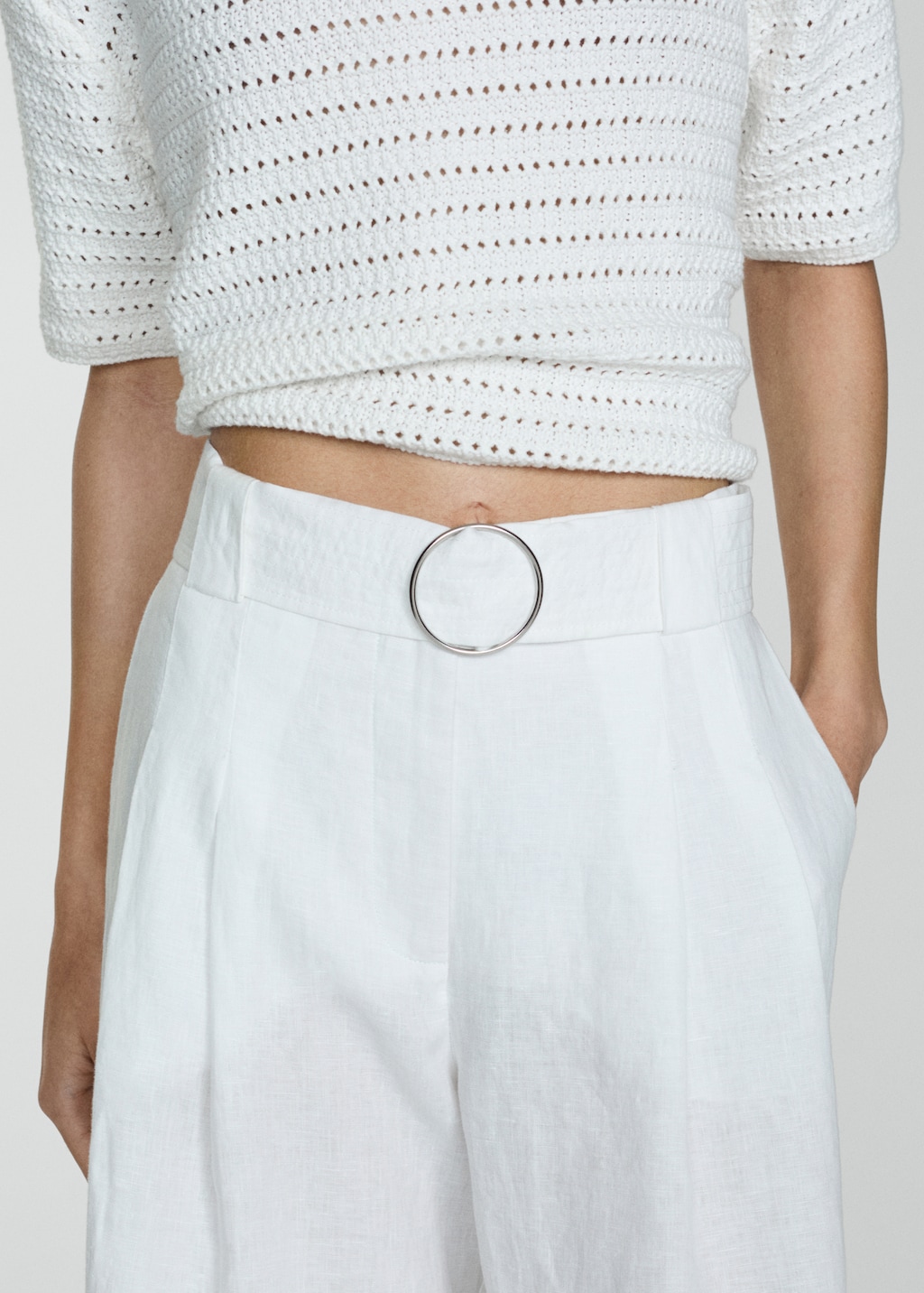 Mango Belt linen-blend Bermuda shorts