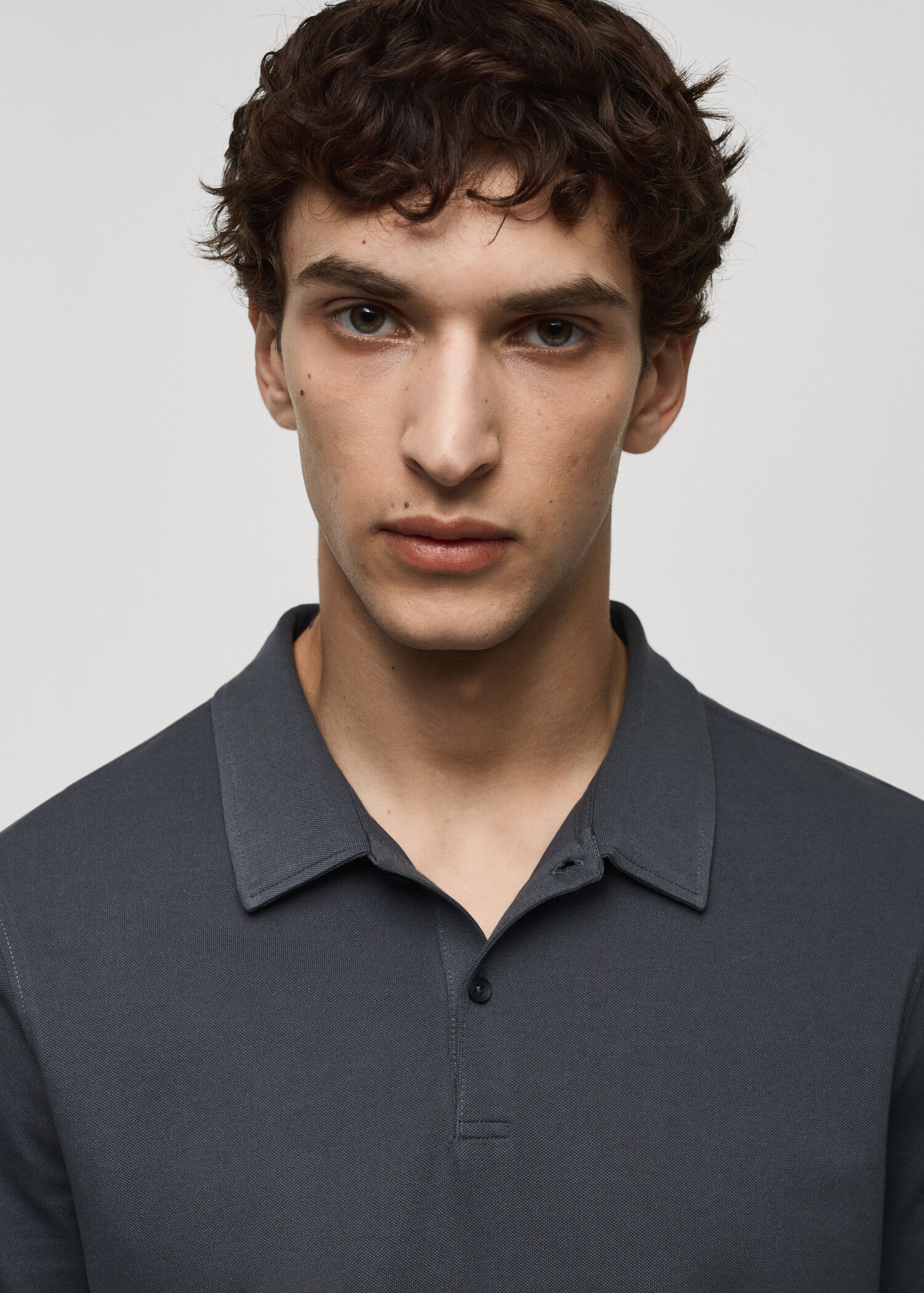 Slim-fit cotton piqué textured polo shirt - Details of the article 1