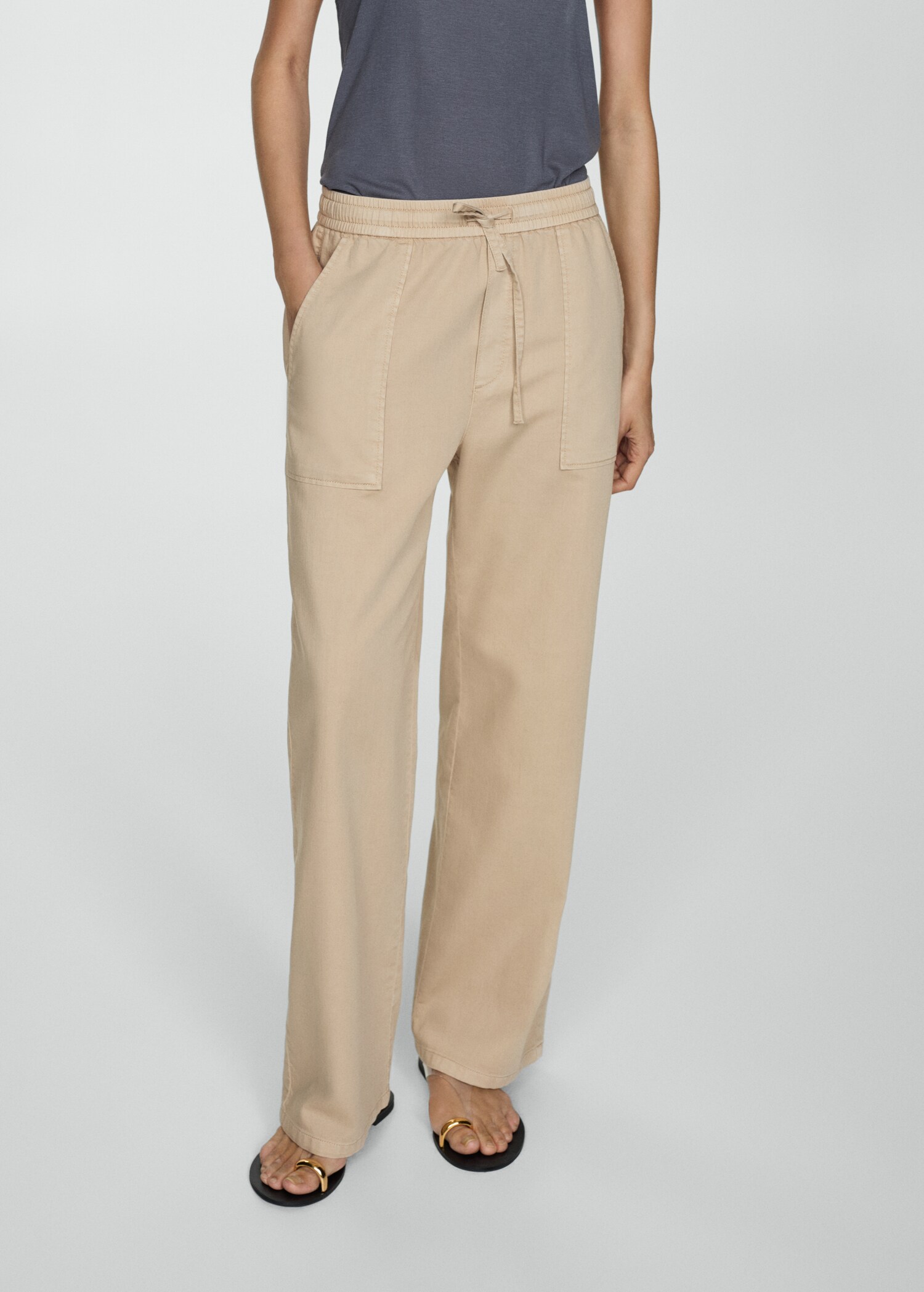 Elastic waist cotton pants - Medium plane
