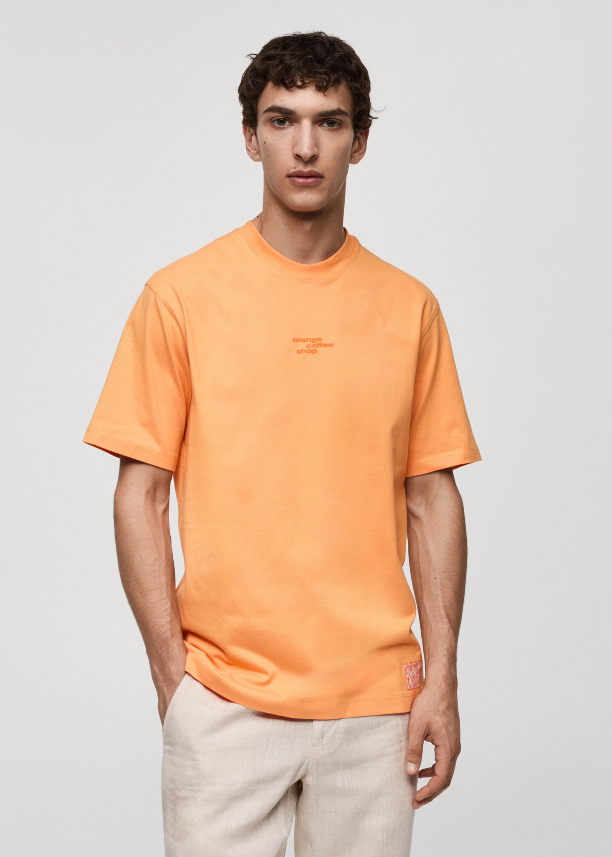Camiseta 100% algodón estampado - Plano medio, Naranja. Ref: 77070588-00.