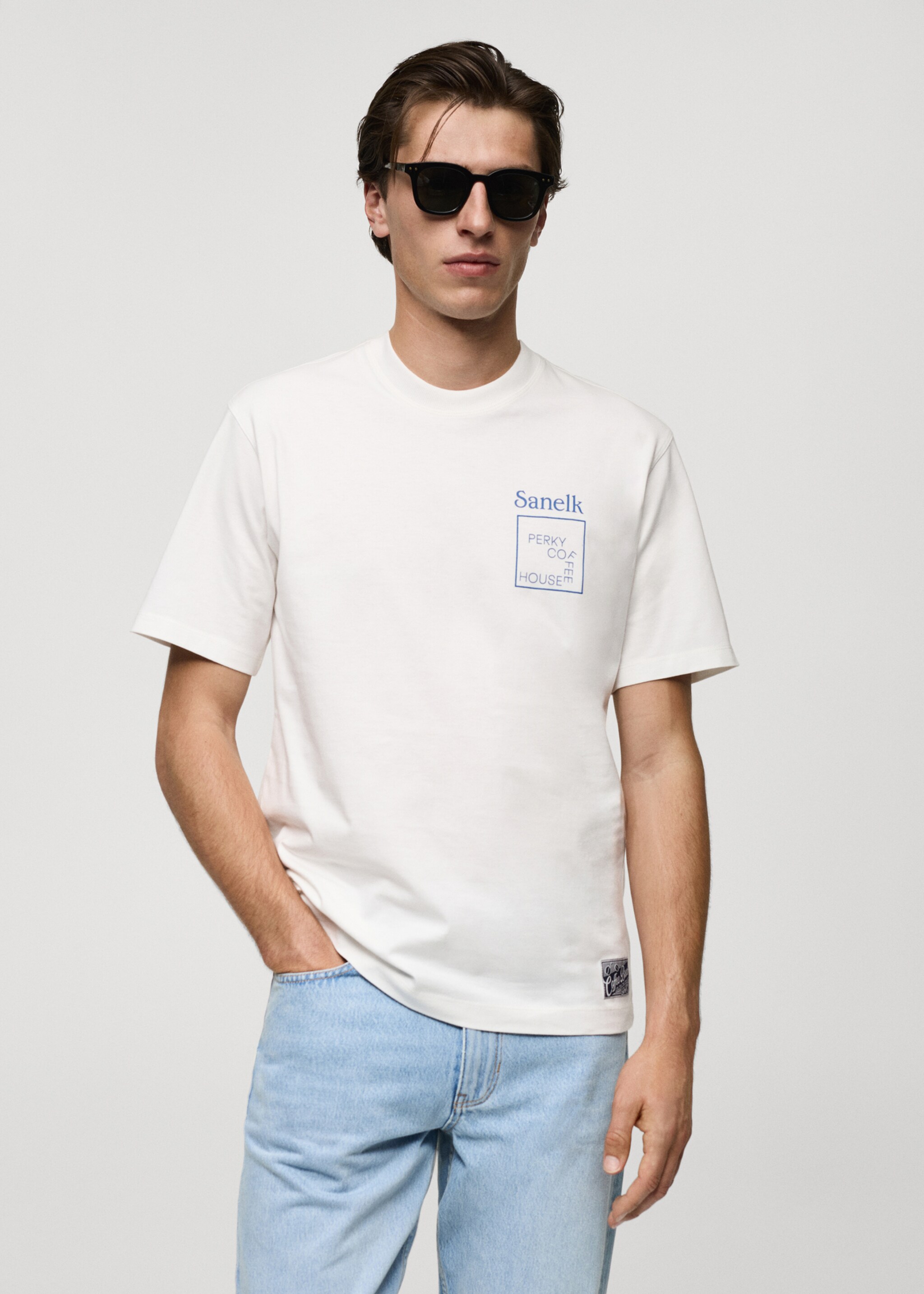 T-shirt regular-fit coton imprimé - Plan moyen, Blanc. Ref: 77070589-00.