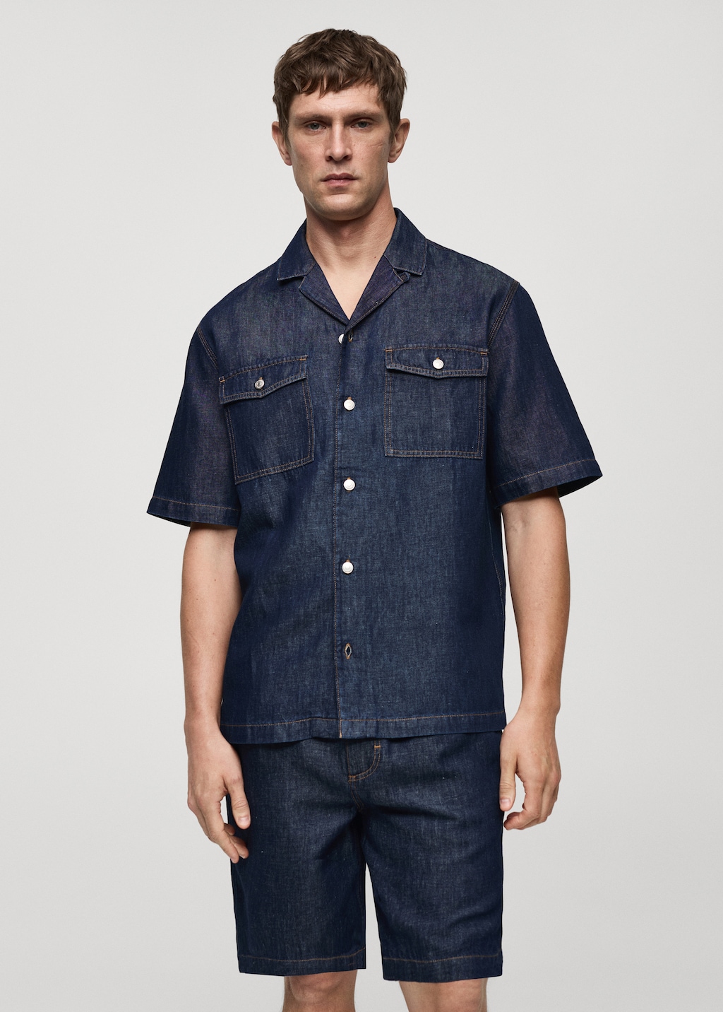 Mango Jeanshemd aus Baumwolle mit Leinen