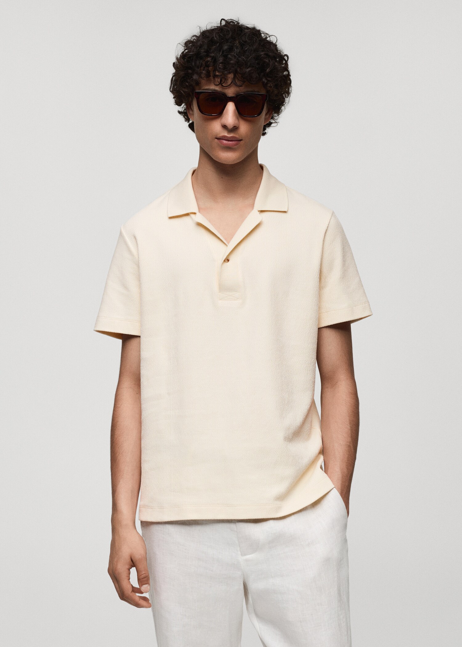 Regular-fit textured cotton polo shirt - Medium plane