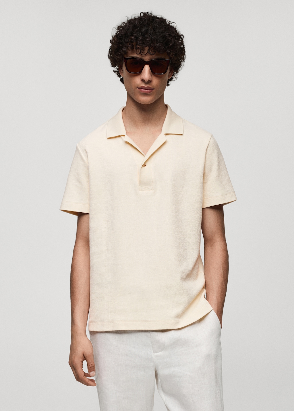 Regular-fit textured cotton polo shirt