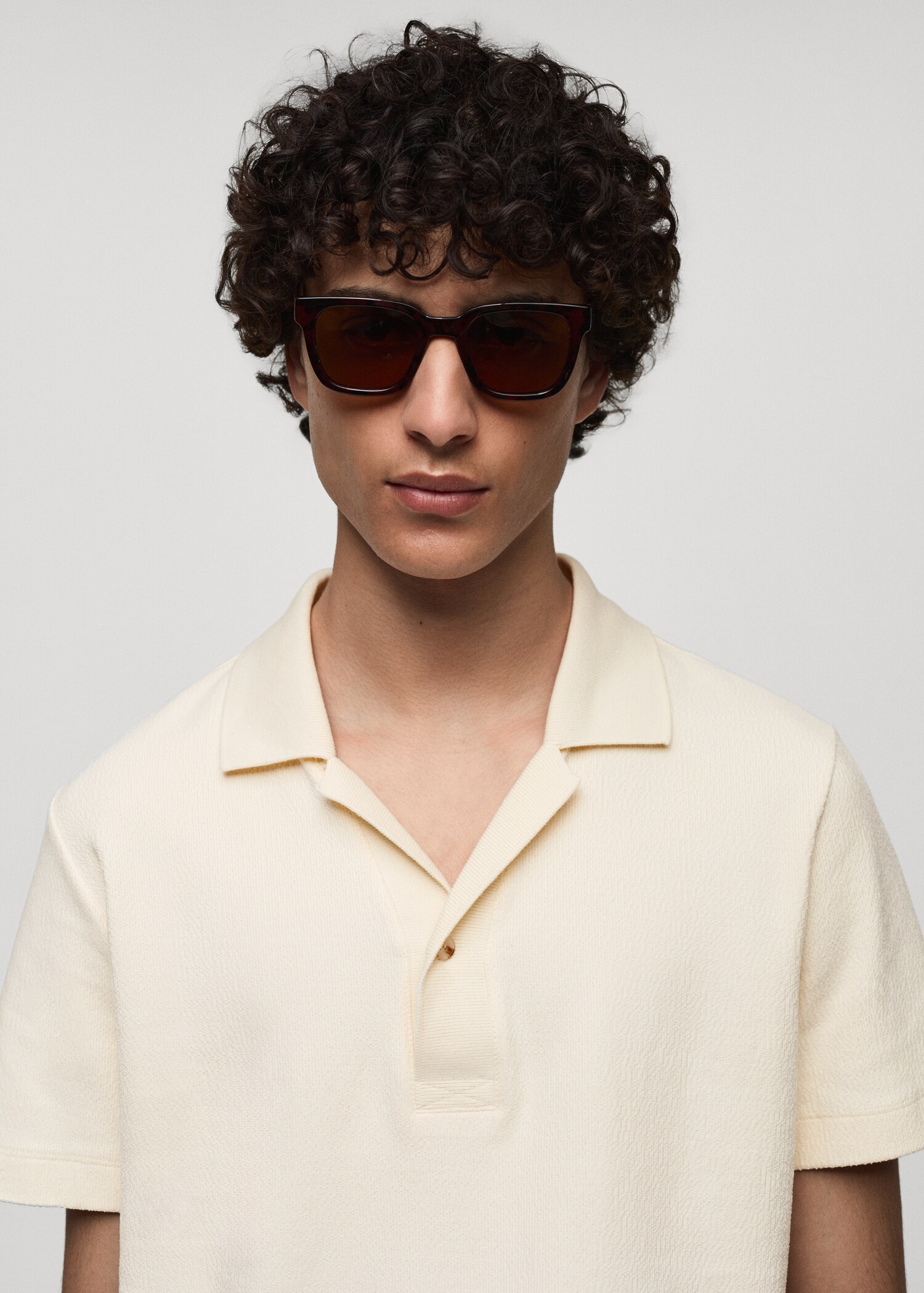 Regular-fit textured cotton polo shirt - Details of the article 1