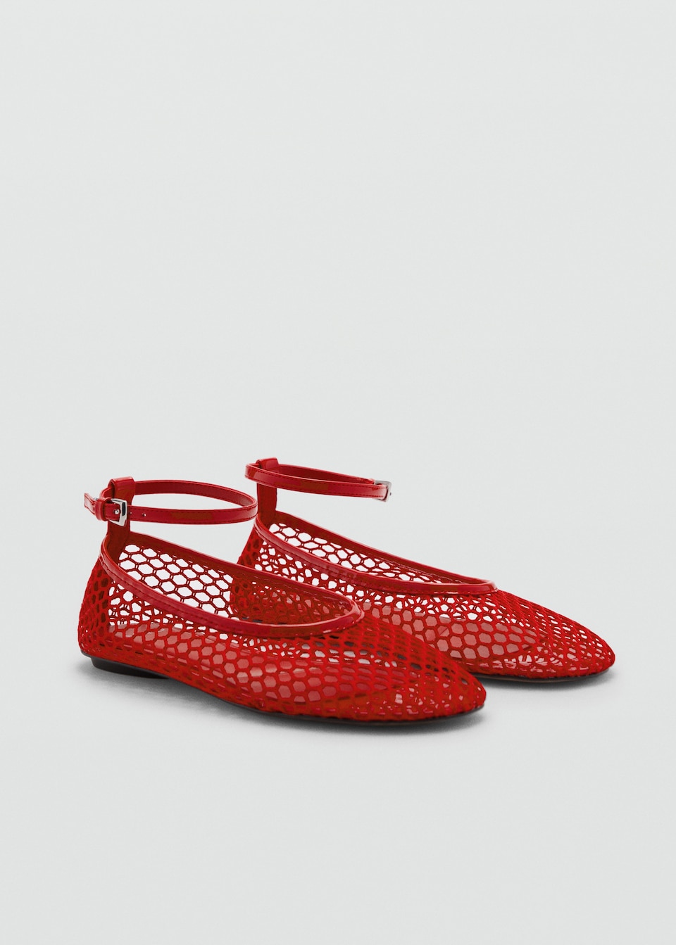 Mango red Mesh ballet flats with buckle strap