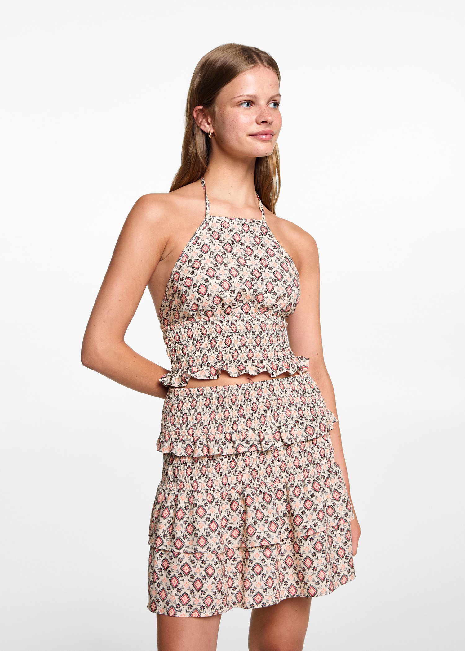 Printed halter-neck cropped top - Medium plane