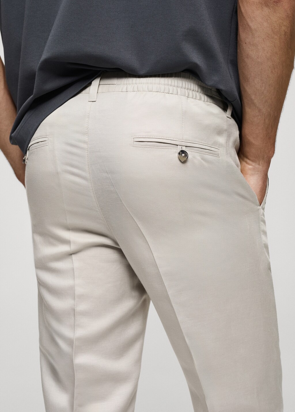 MANGO MAN Tencel linen trousers with drawstring ice grey 32 Man