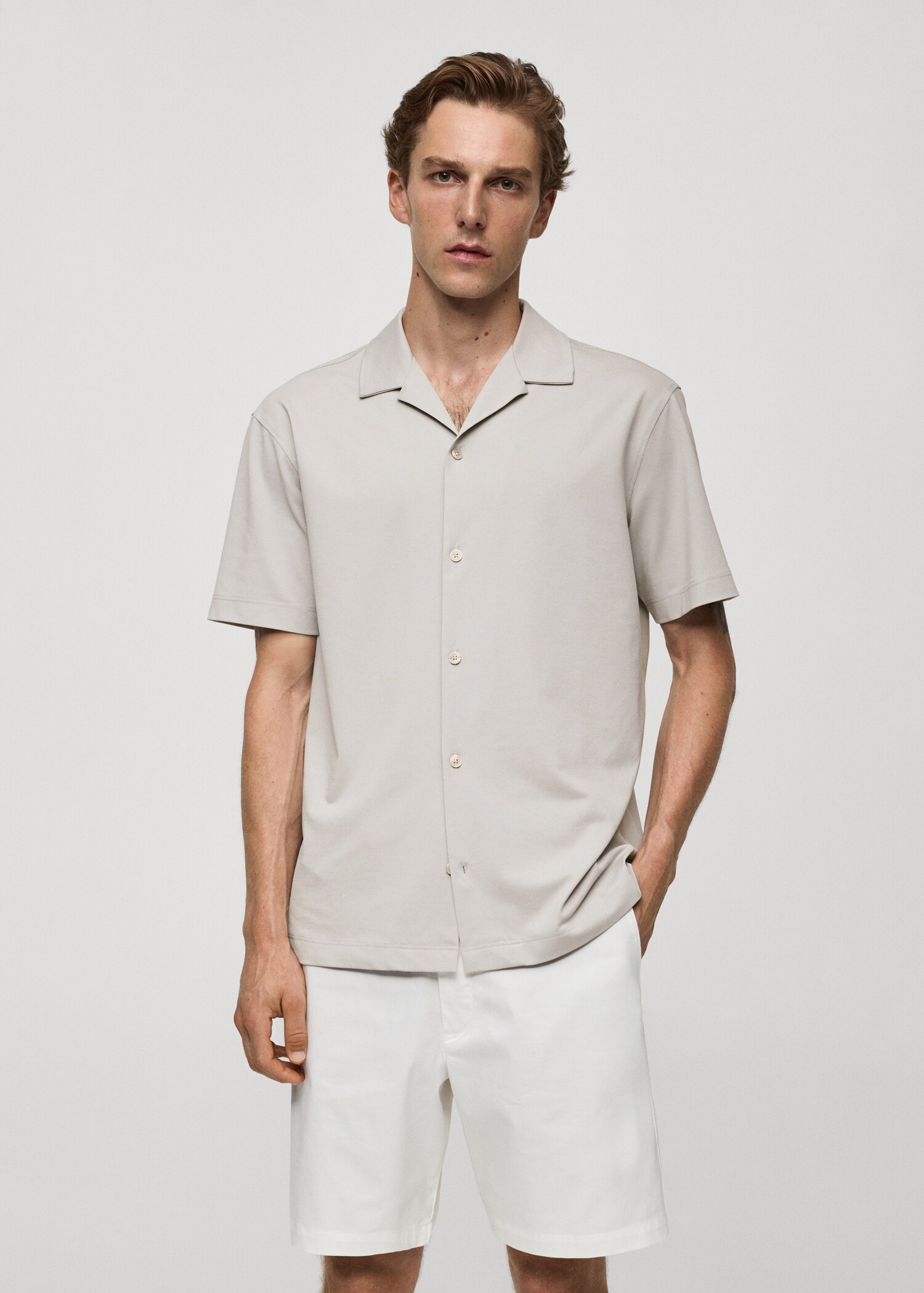 Bowling collar cotton shirt - Medium plane