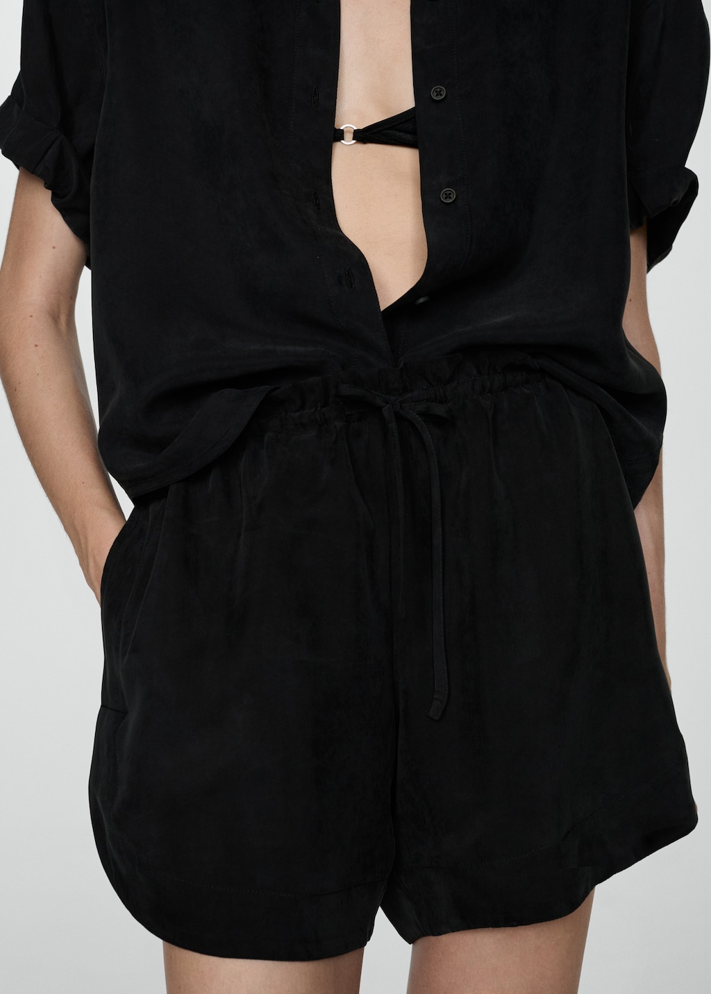 High-waisted straight-fit cupro shorts