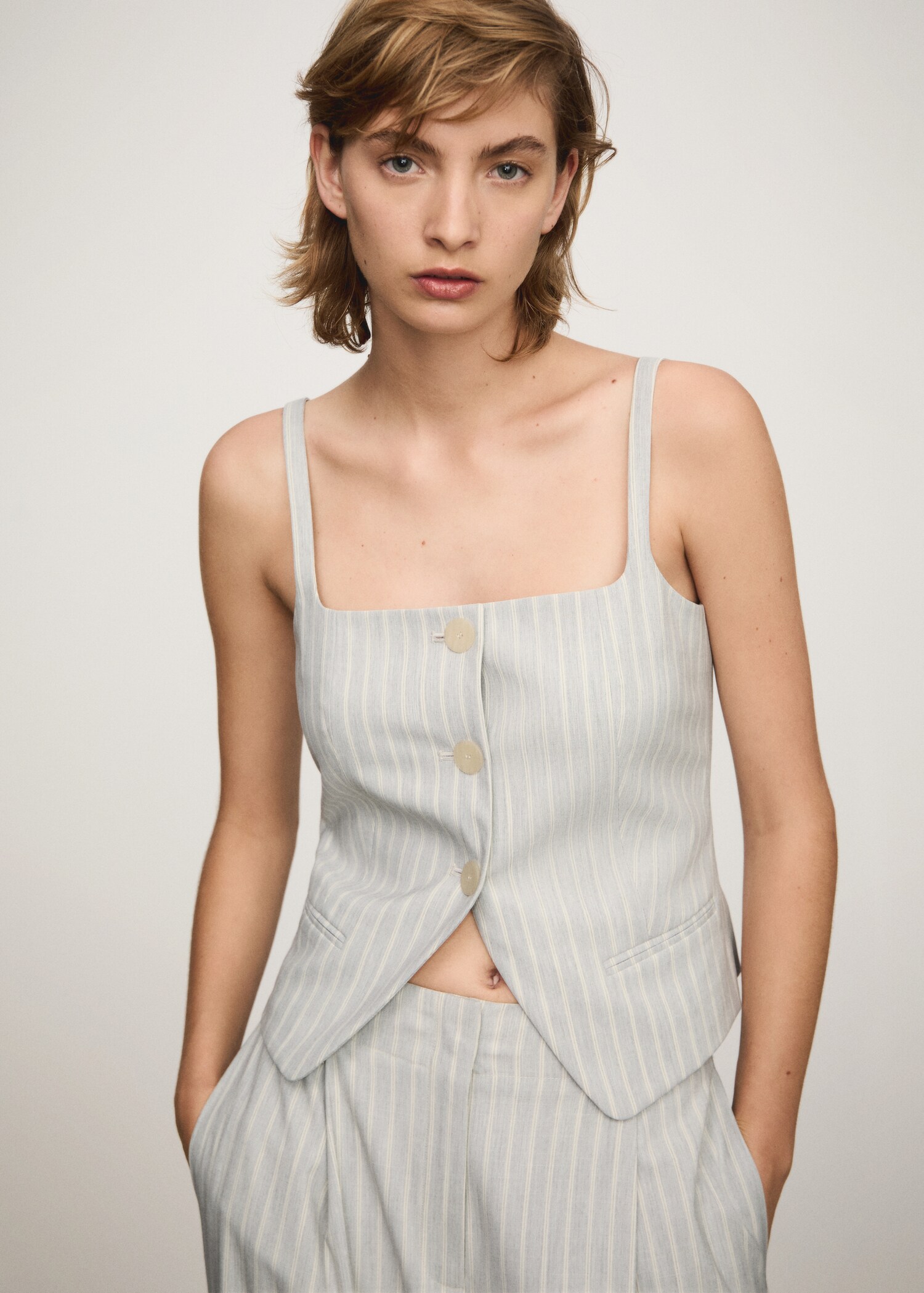 Gilet rayures boutons - Plan moyen