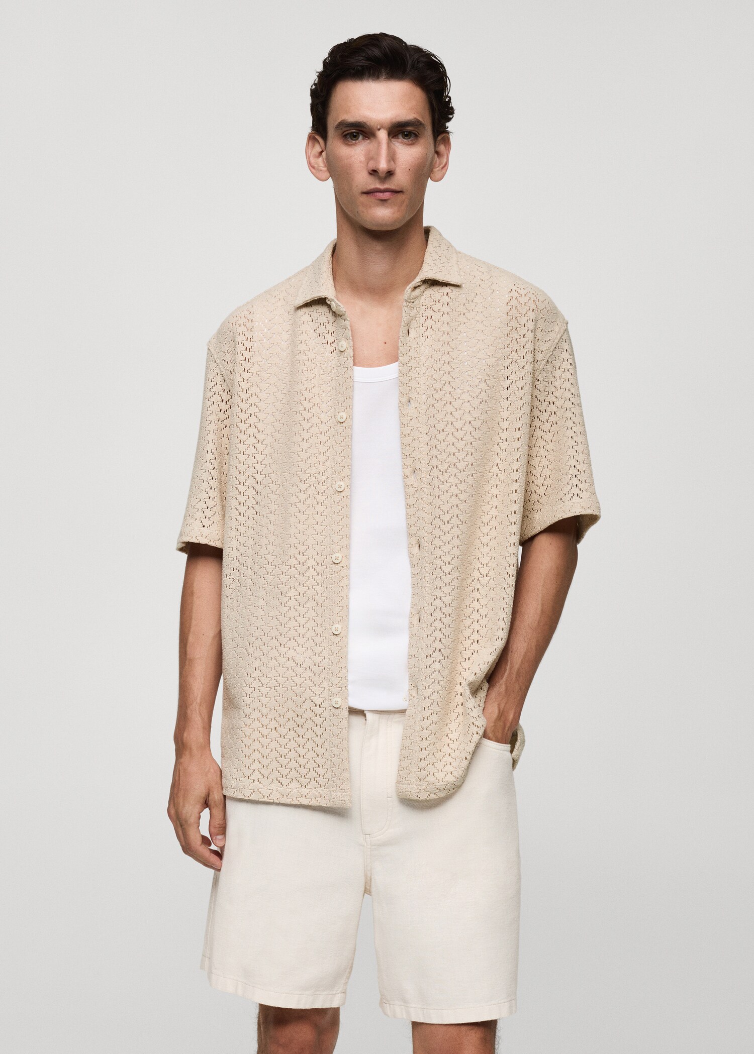 Chemise coton maille ajourée - Plan moyen