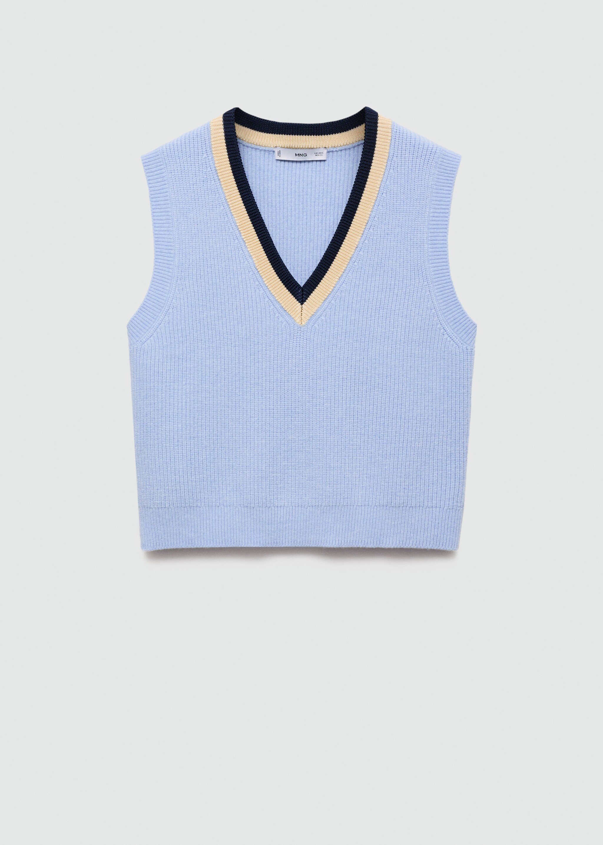 Contrast V-neck vest - Article without model, Sky Blue. Ref: 77074034-00.